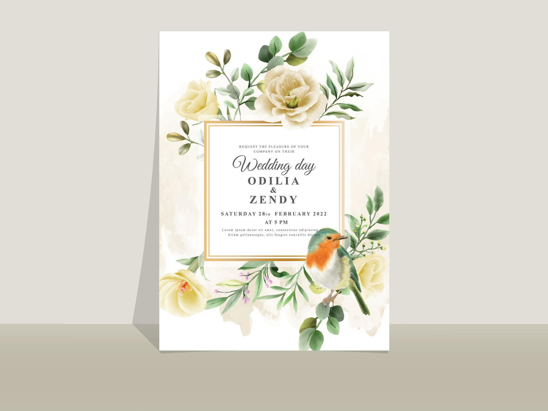 Wedding invitation card template yellow flowers theme Stock Free