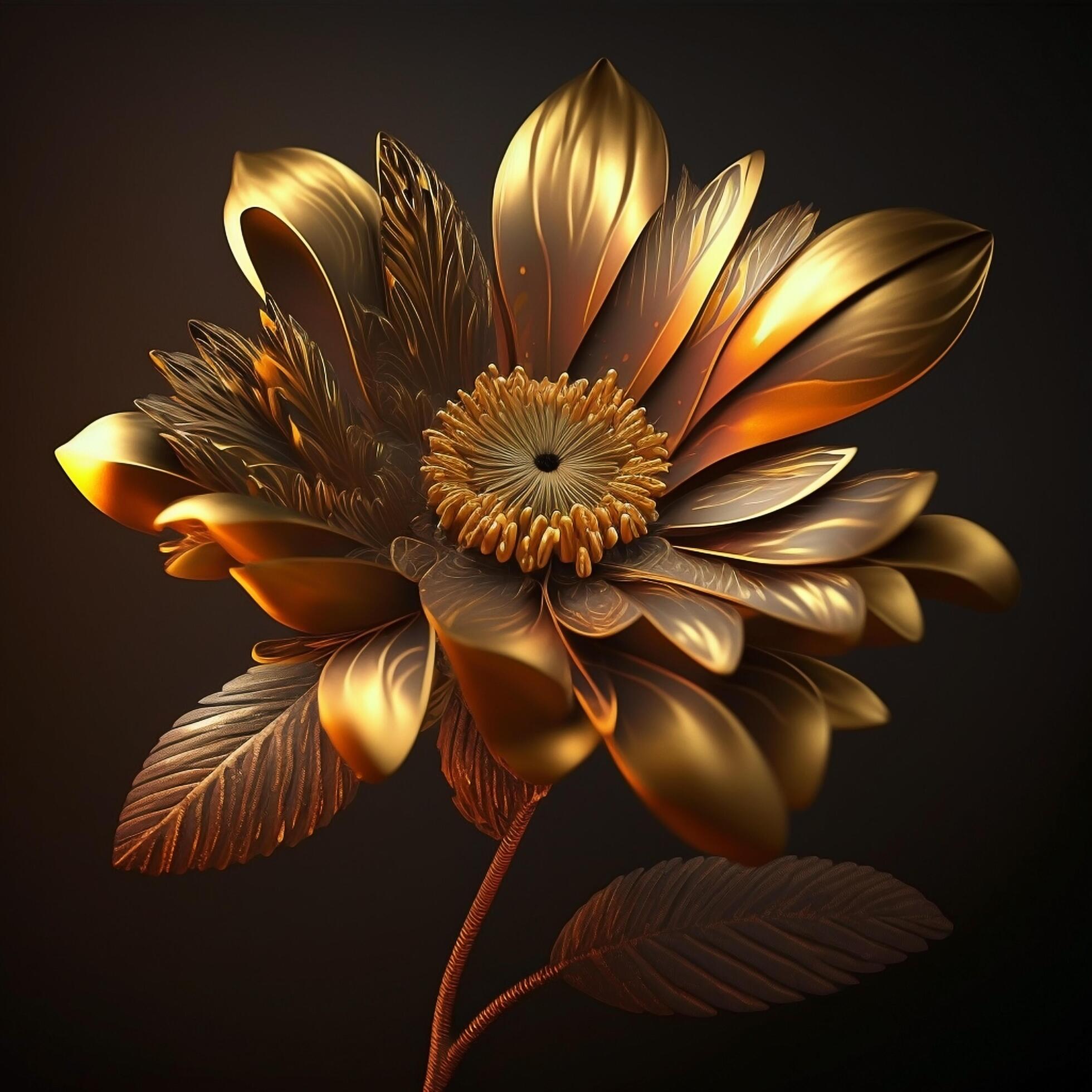 Realistic Golden Flower Created with Technology Stock Free