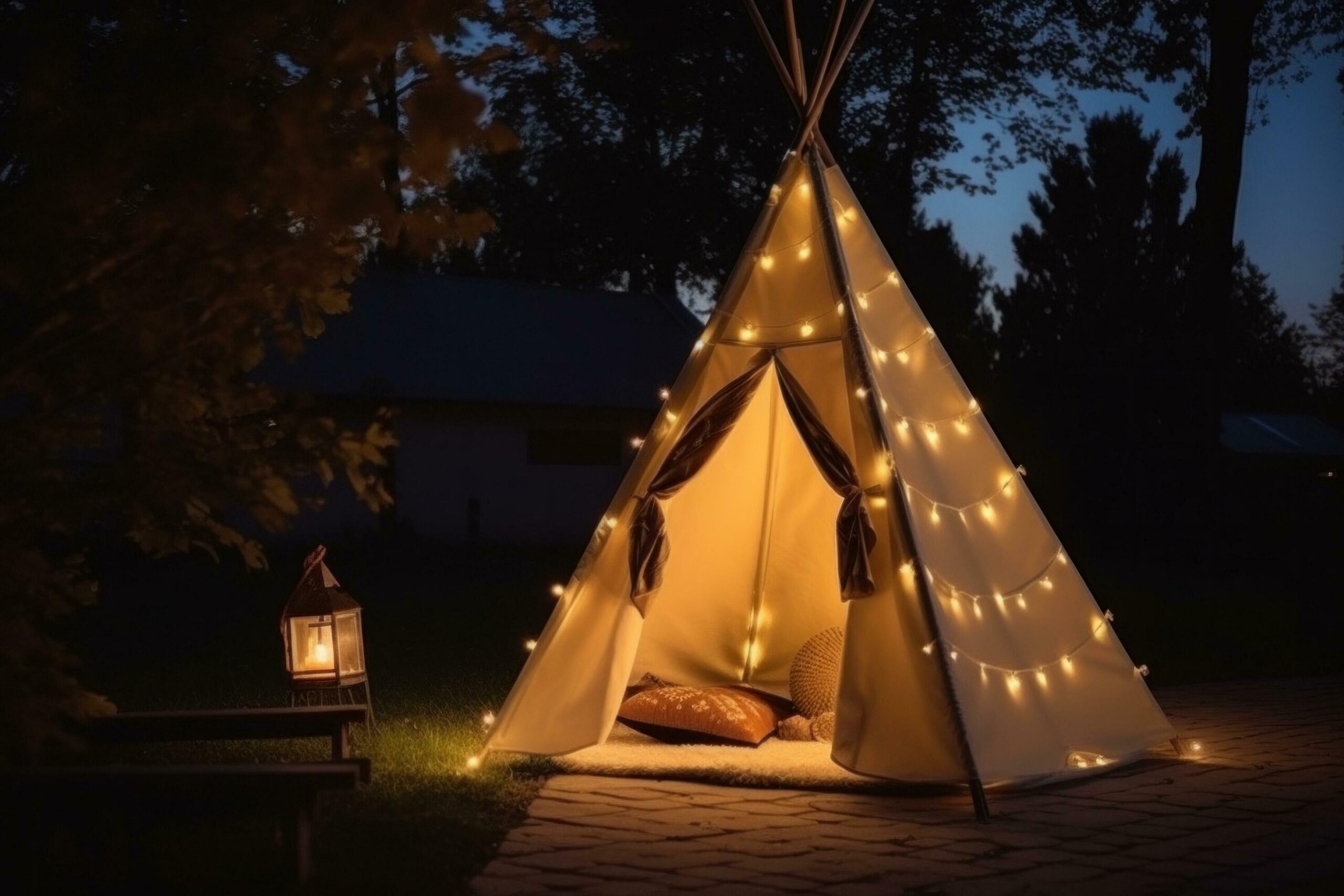 cute teepee tent in the nighttime Free Photo