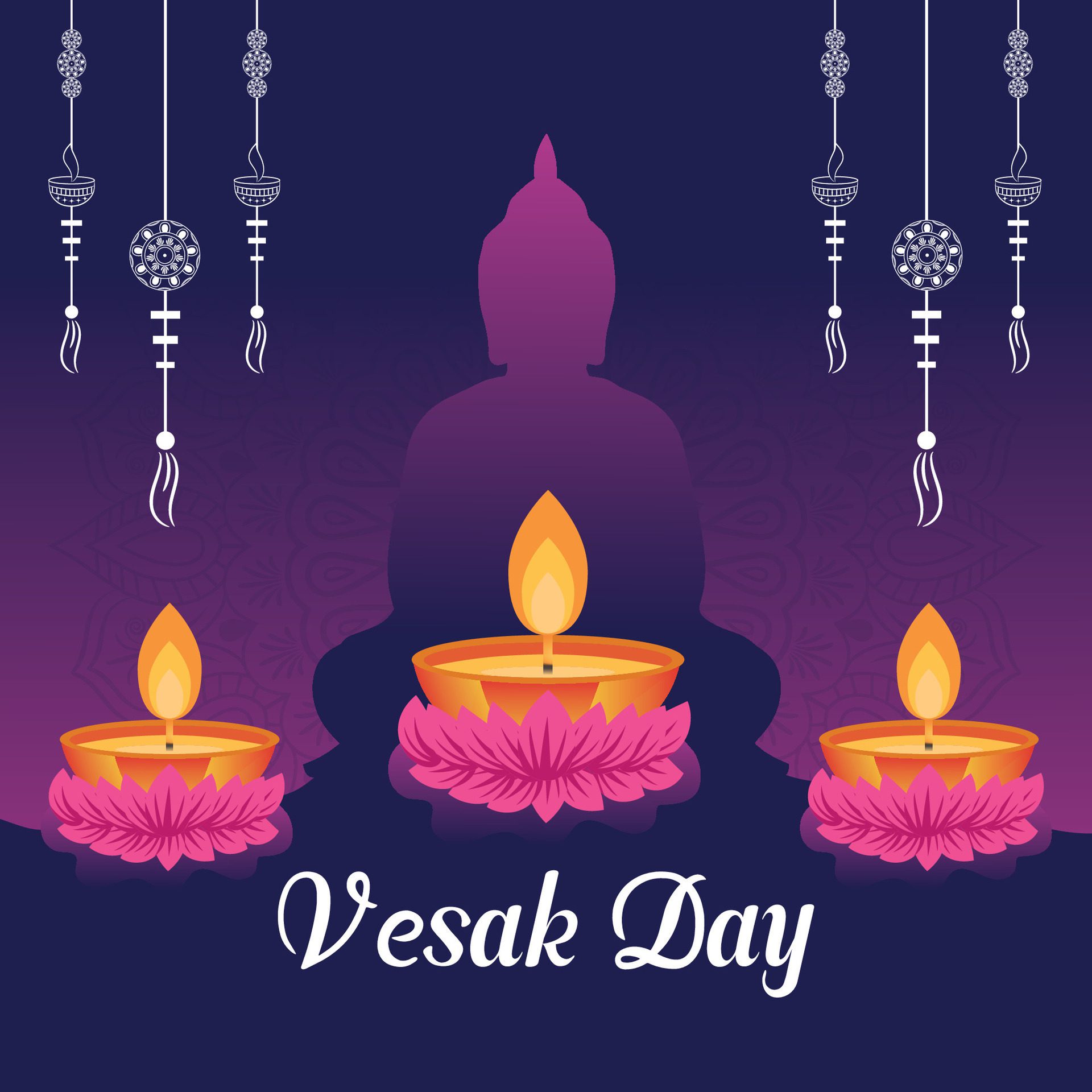 Flat vesak day illustration festival celebration social media post and vesak day Banner Free Vector