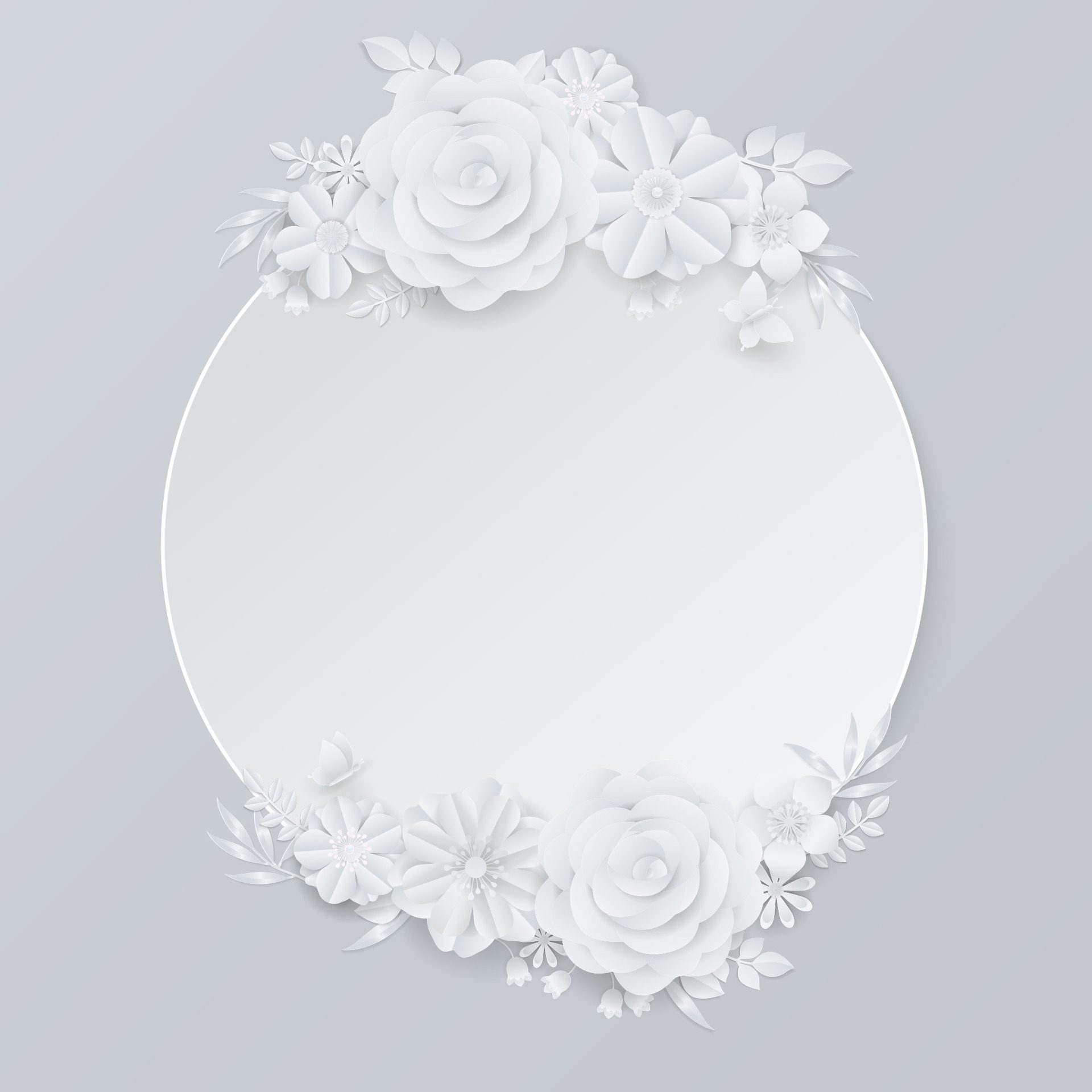 White paper flowers wreath and circle banner Free Vector