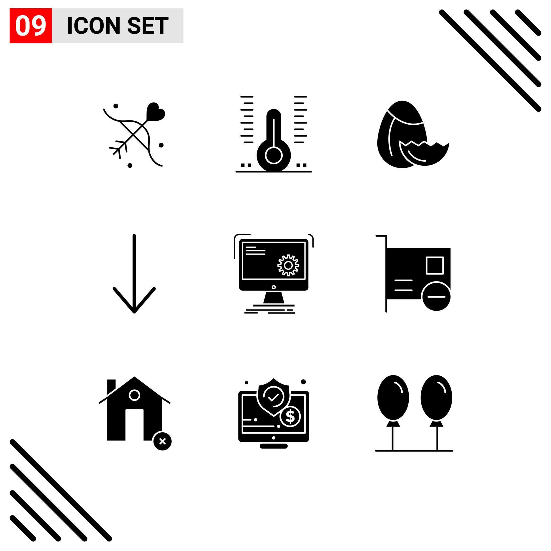 Pictogram Set of 9 Simple Solid Glyphs of process computer thermometer command arrow Editable Vector Design Elements Stock Free