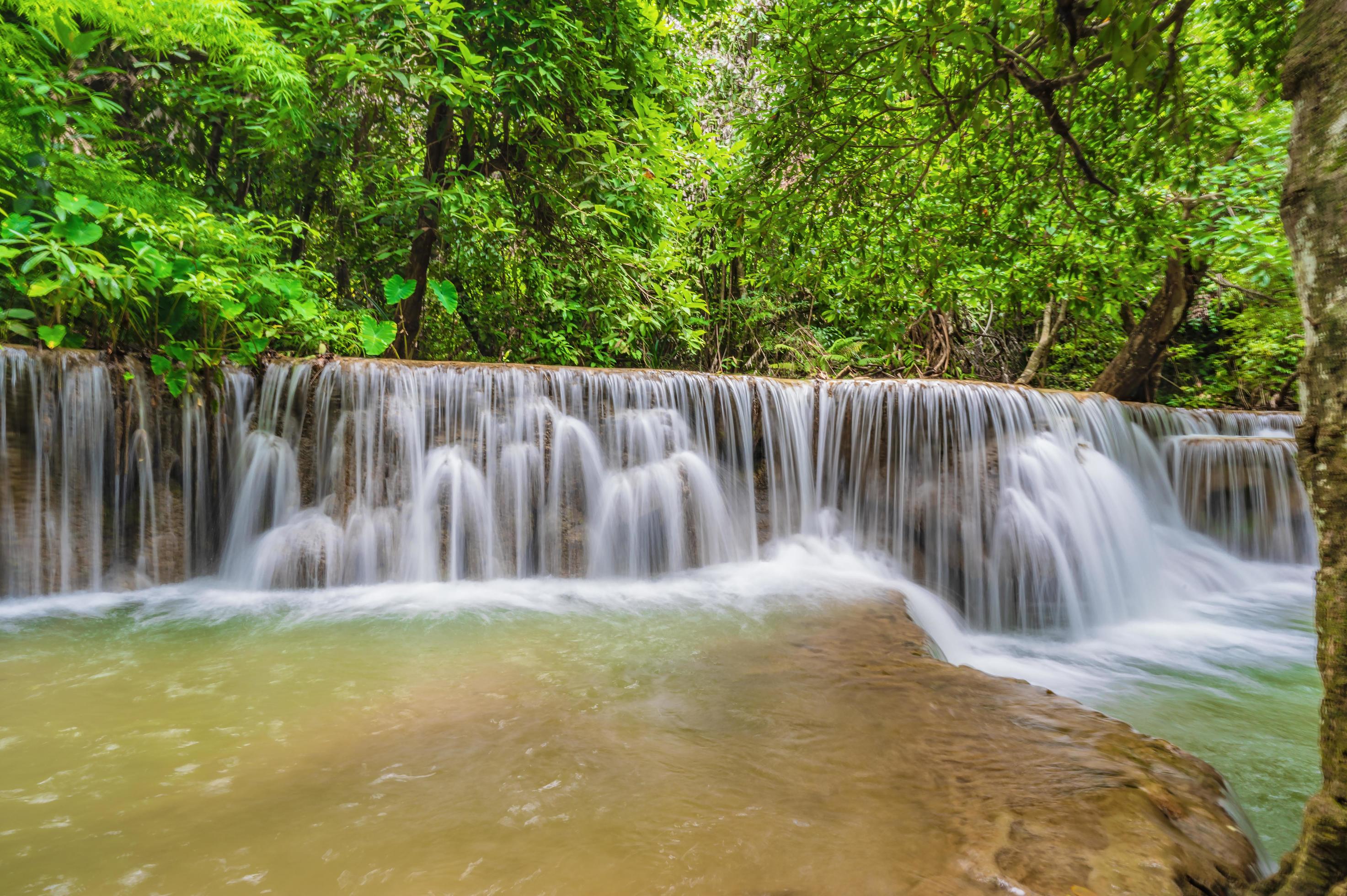 Landscape Waterfall of Huai mae khamin waterfall Srinakarin national park at Kanchanaburi thailand. Stock Free