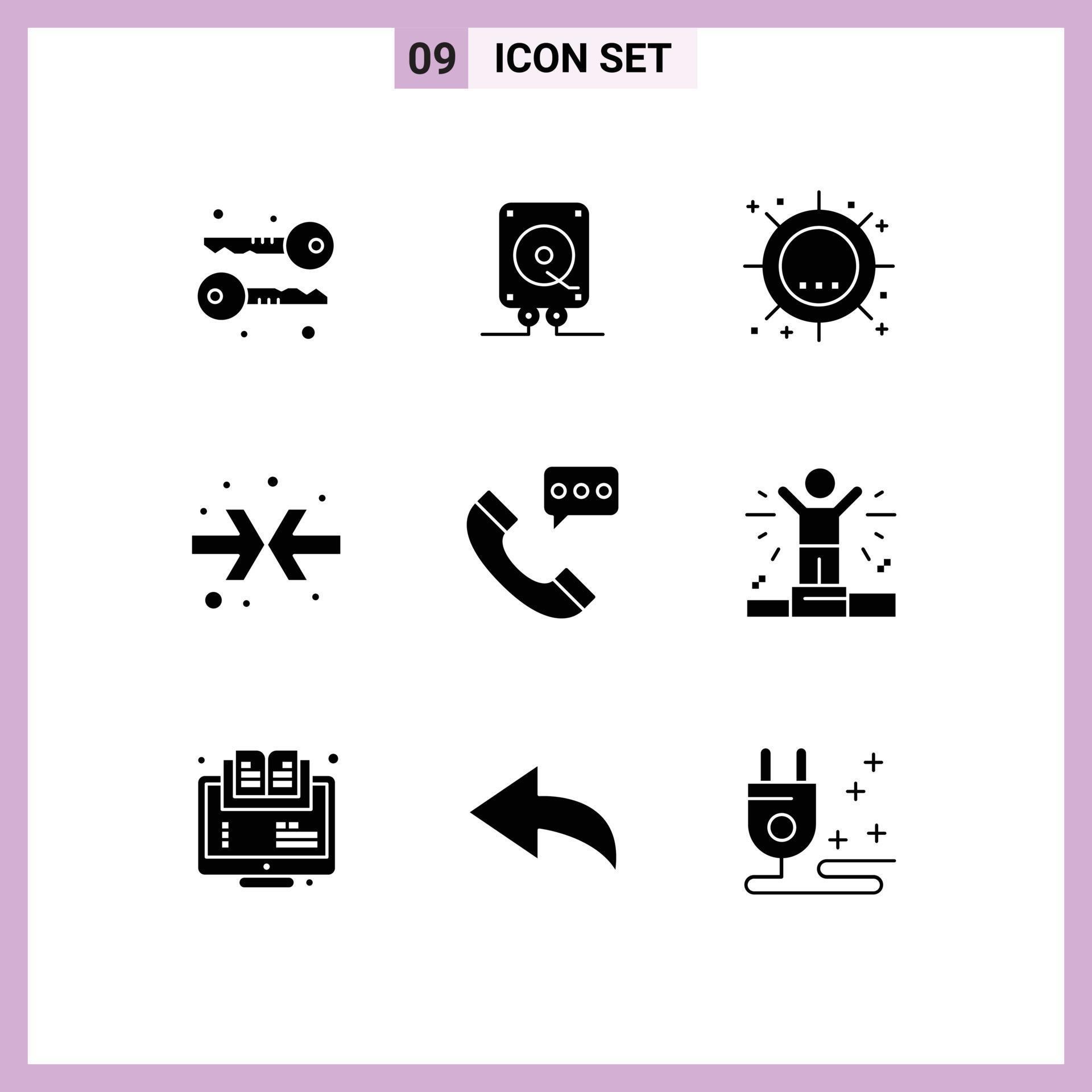 Pack of 9 Modern Solid Glyphs Signs and Symbols for Web Print Media such as contact call summer shrink arrow Editable Vector Design Elements Stock Free