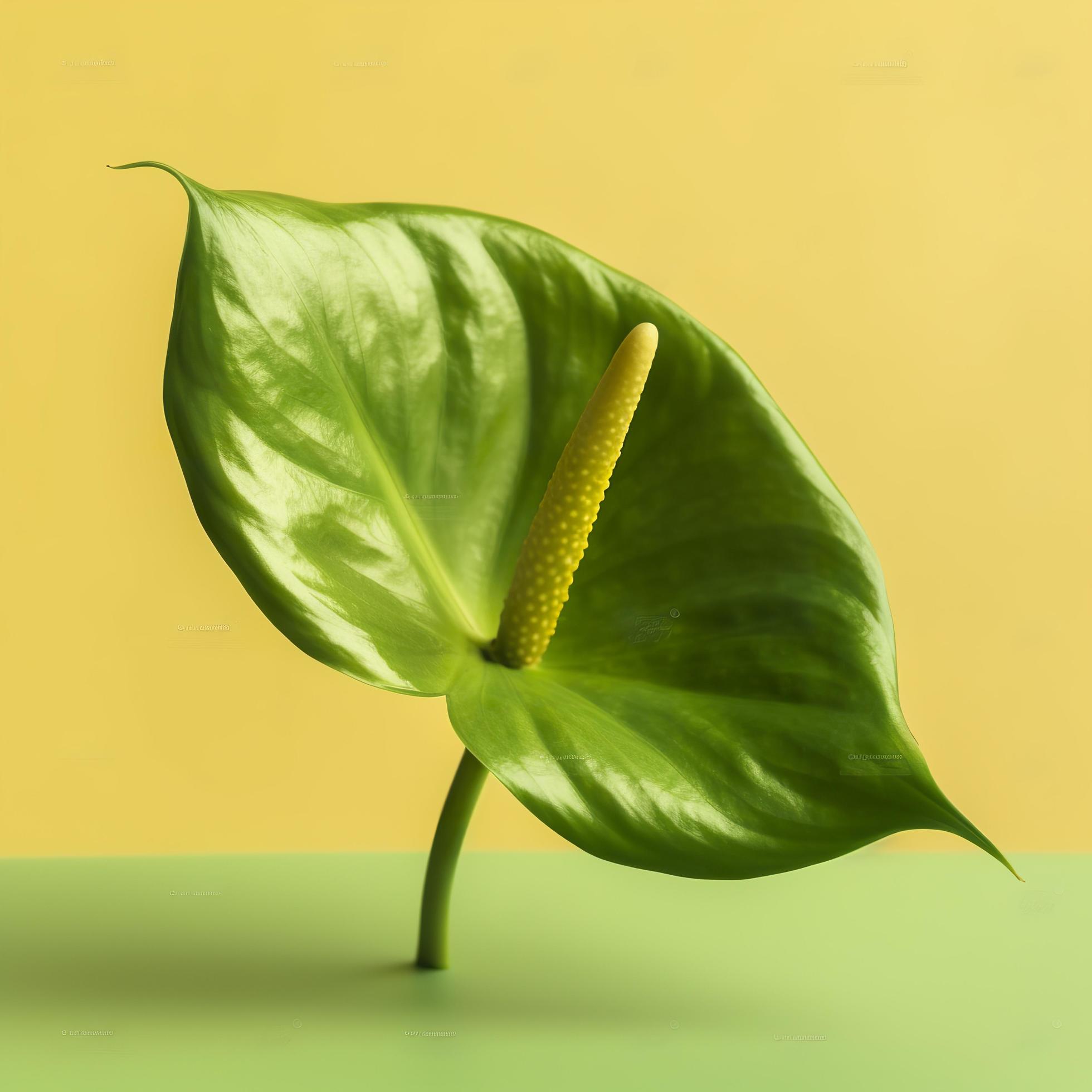 Green anthurium flower isolated on a yellow background, generat ai Stock Free