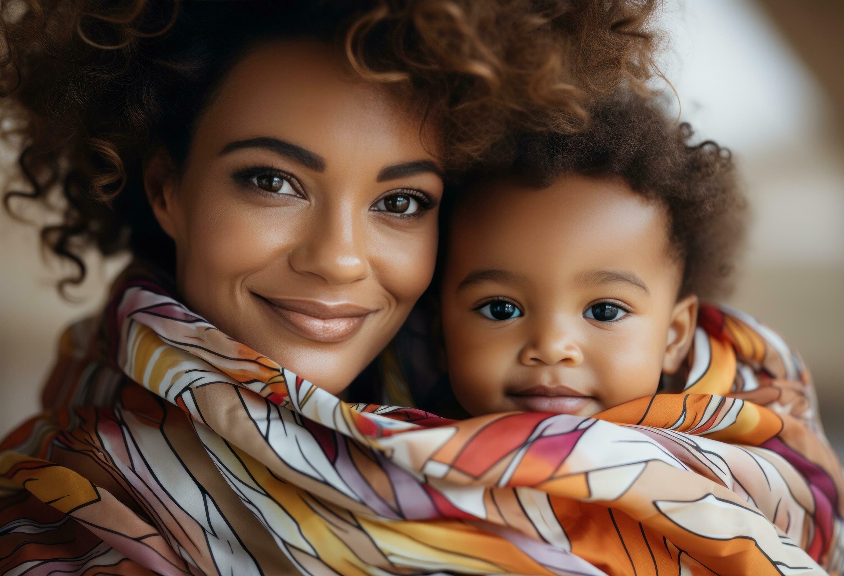 AI generated mother holding baby during family day Stock Free