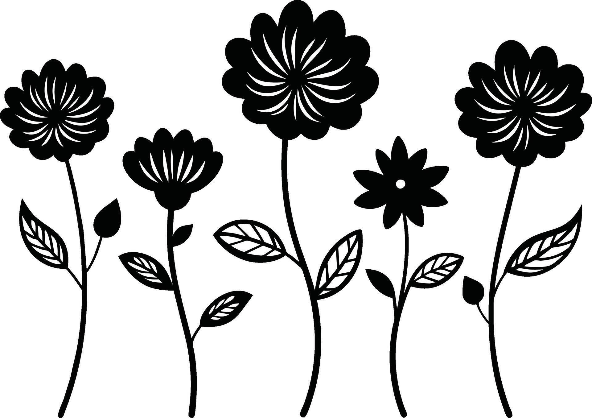 Set of Hand Drawn Line Flowers Stock Free