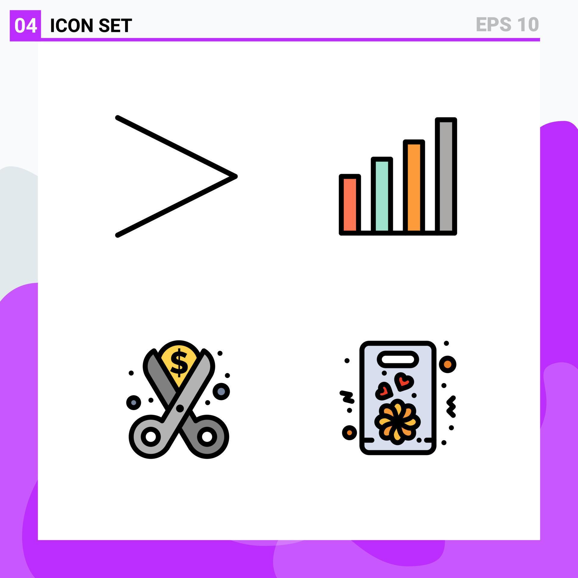 4 Thematic Vector Filledline Flat Colors and Editable Symbols of arrow money analytic user spending Editable Vector Design Elements Stock Free