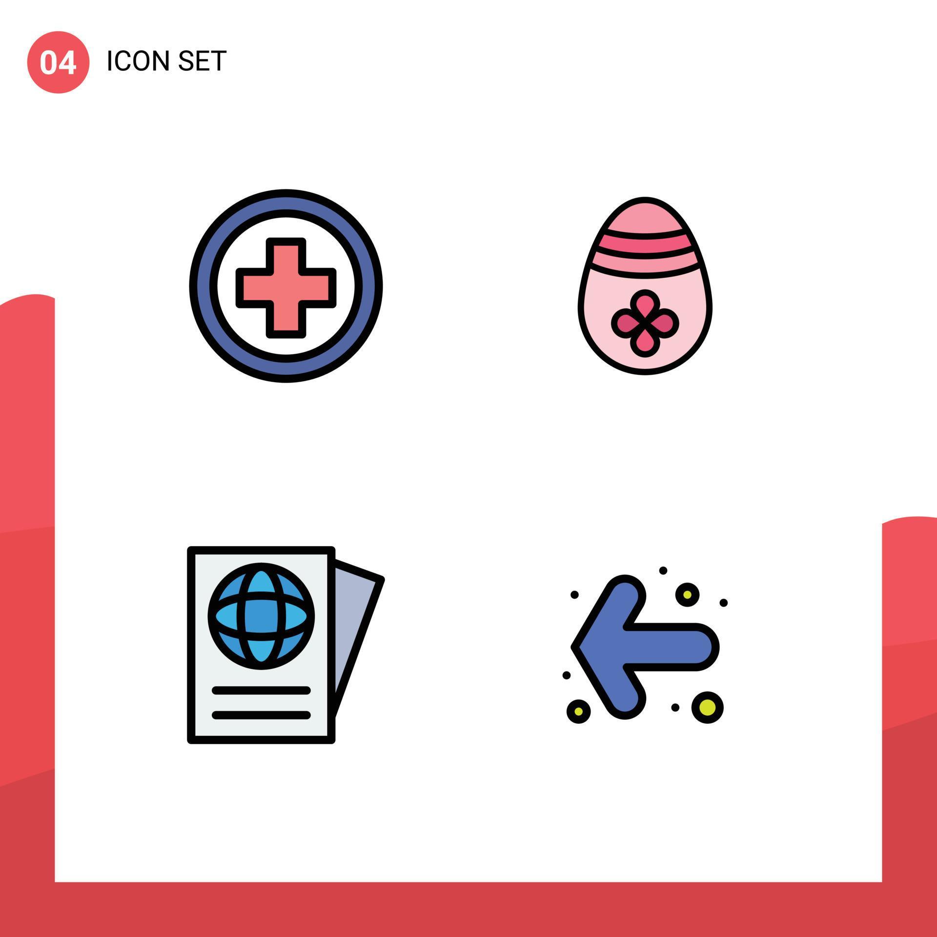 Set of 4 Commercial Filledline Flat Colors pack for hospital passport sign easter egg arrow Editable Vector Design Elements Stock Free