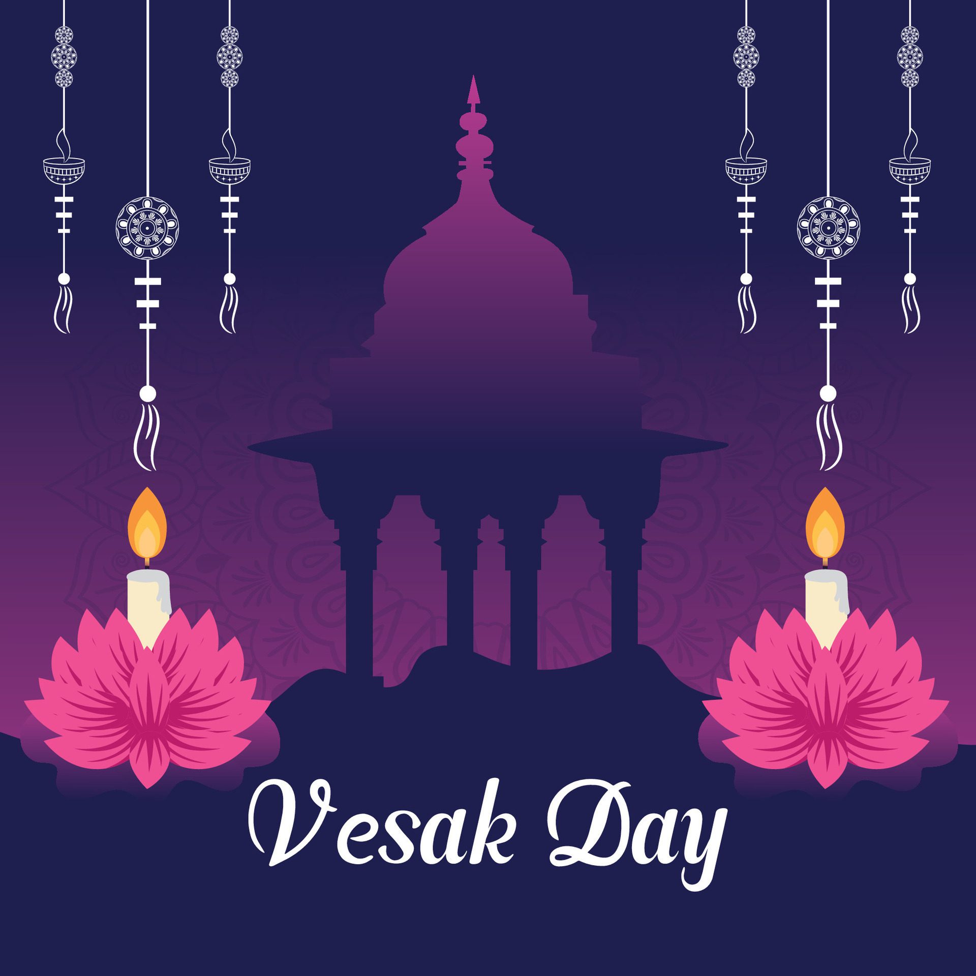 Flat vesak day illustration festival celebration social media post and vesak day Banner Free Vector