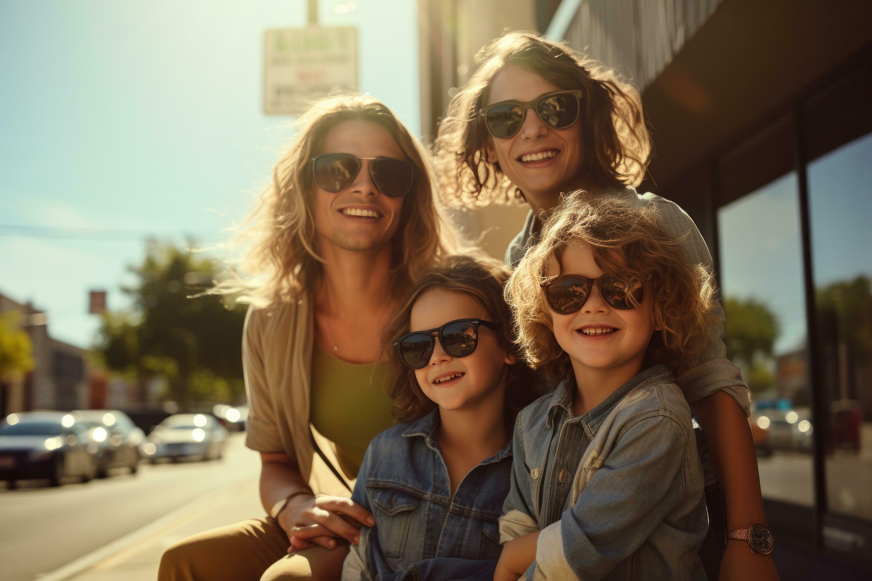 Happy family in summer background Stock Free