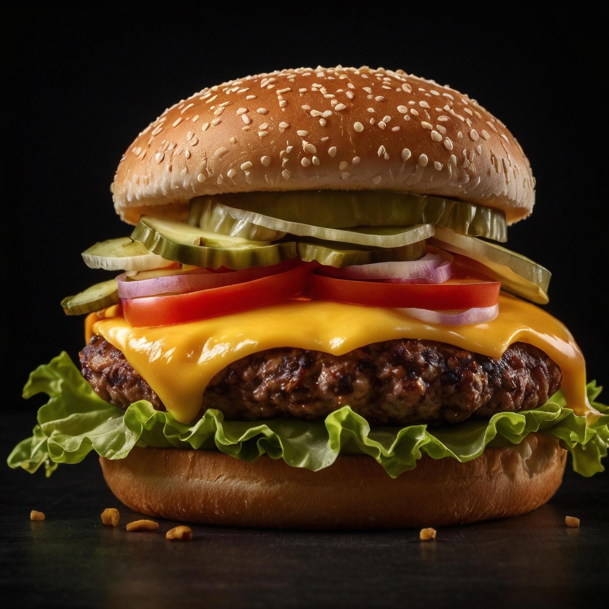 Cheeseburger with Beef Tasty Gourmet Burger black background Stock Free