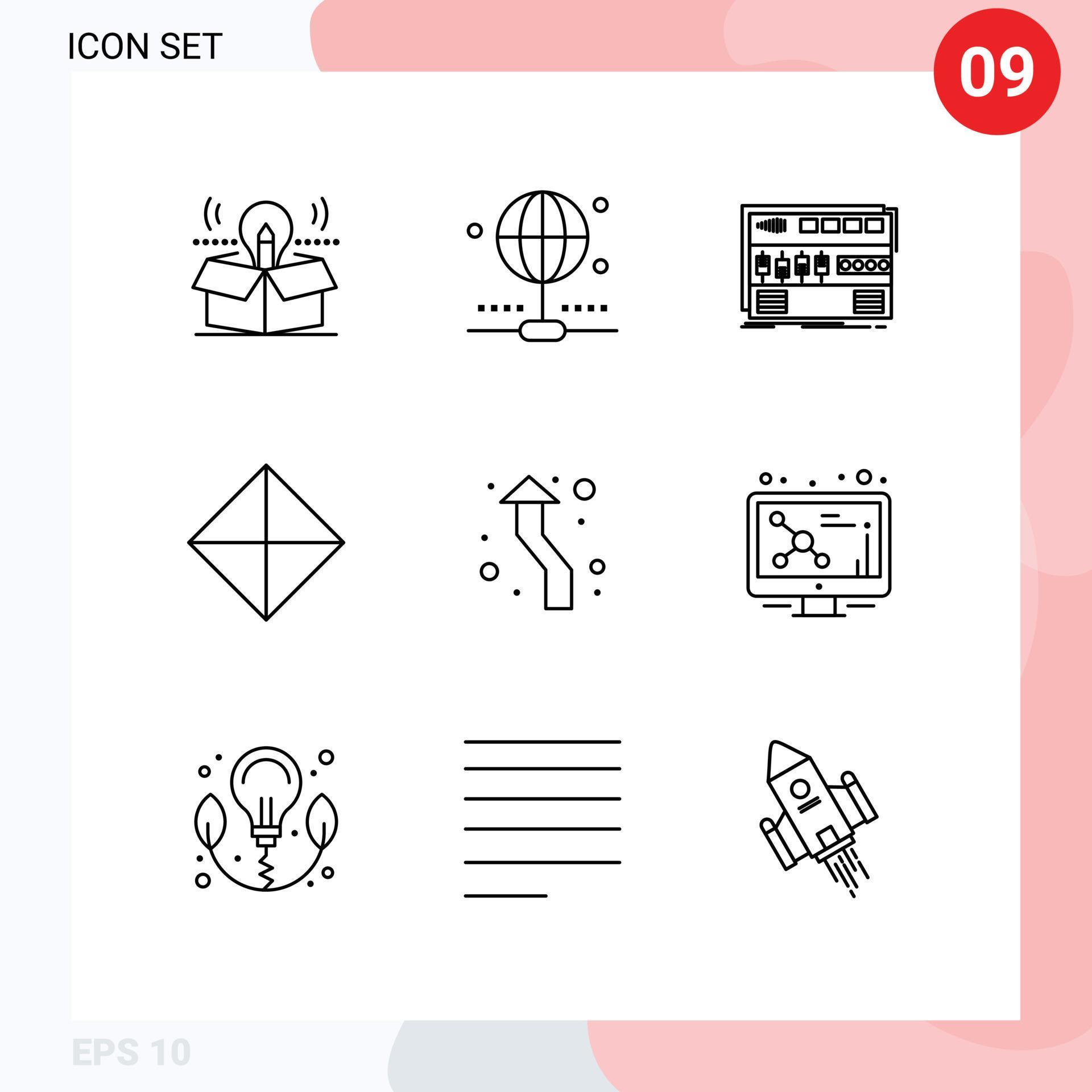 Group of 9 Modern Outlines Set for arrow symbolism audio sign sound Editable Vector Design Elements Stock Free