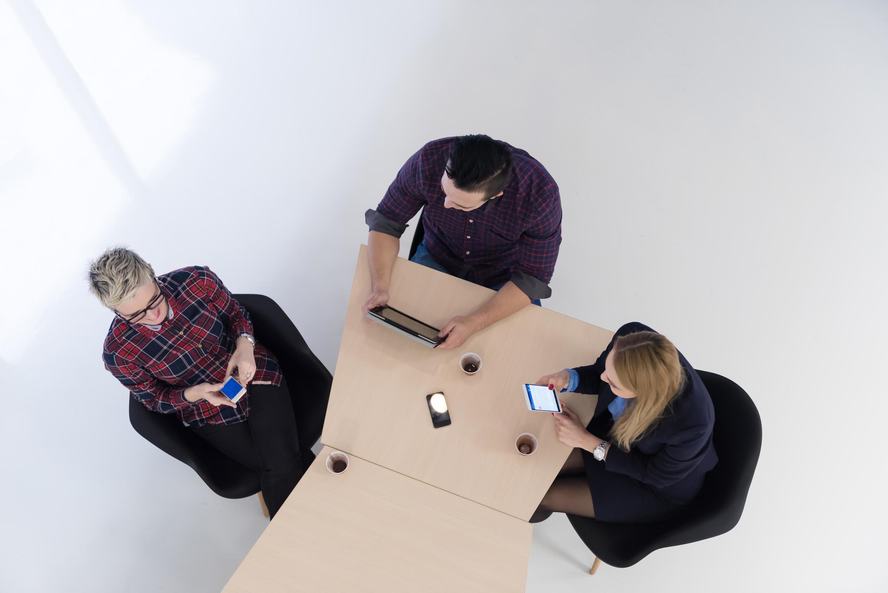 aerial view of business people group on meeting Stock Free