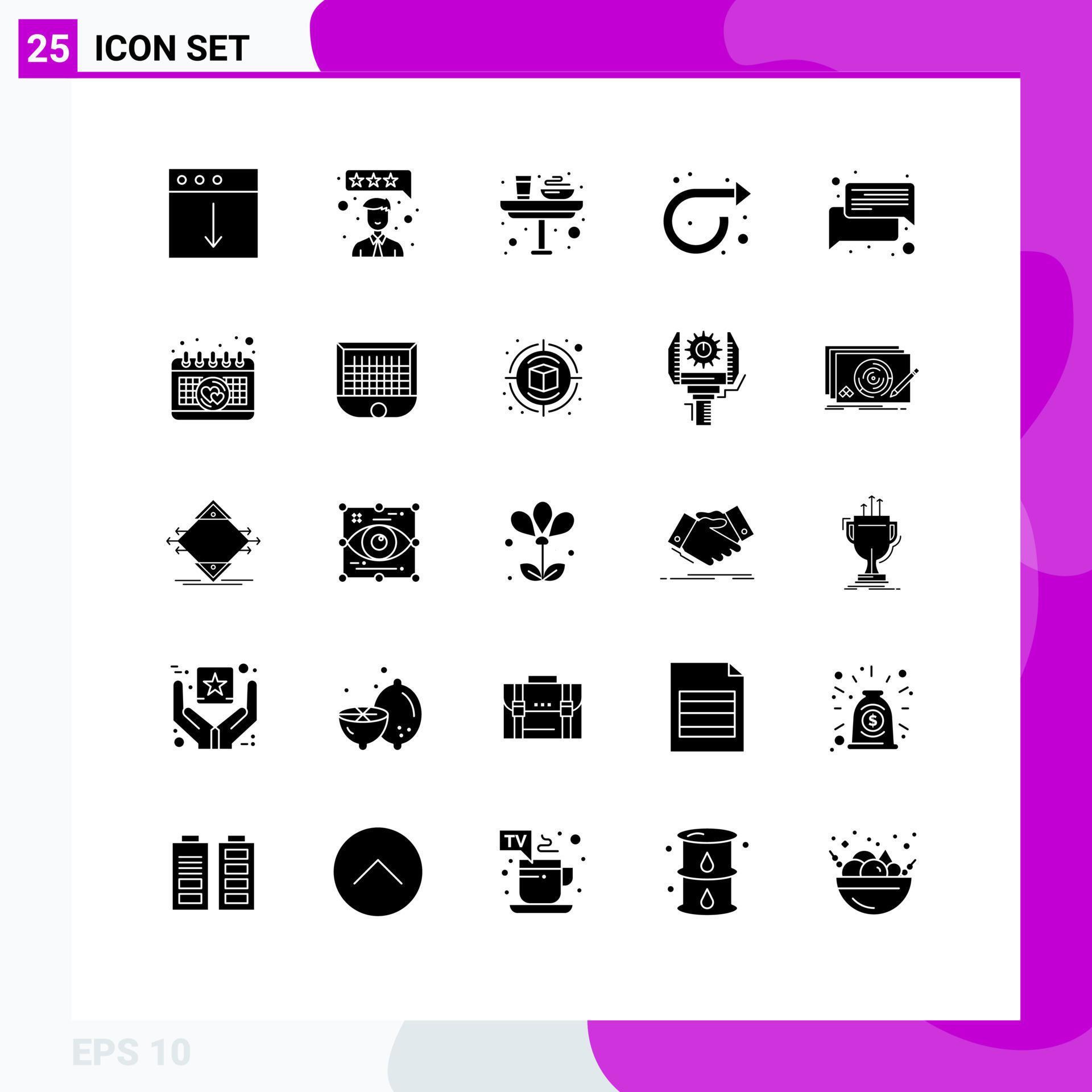 Group of 25 Solid Glyphs Signs and Symbols for conversation right dinner repeat arrow Editable Vector Design Elements Stock Free