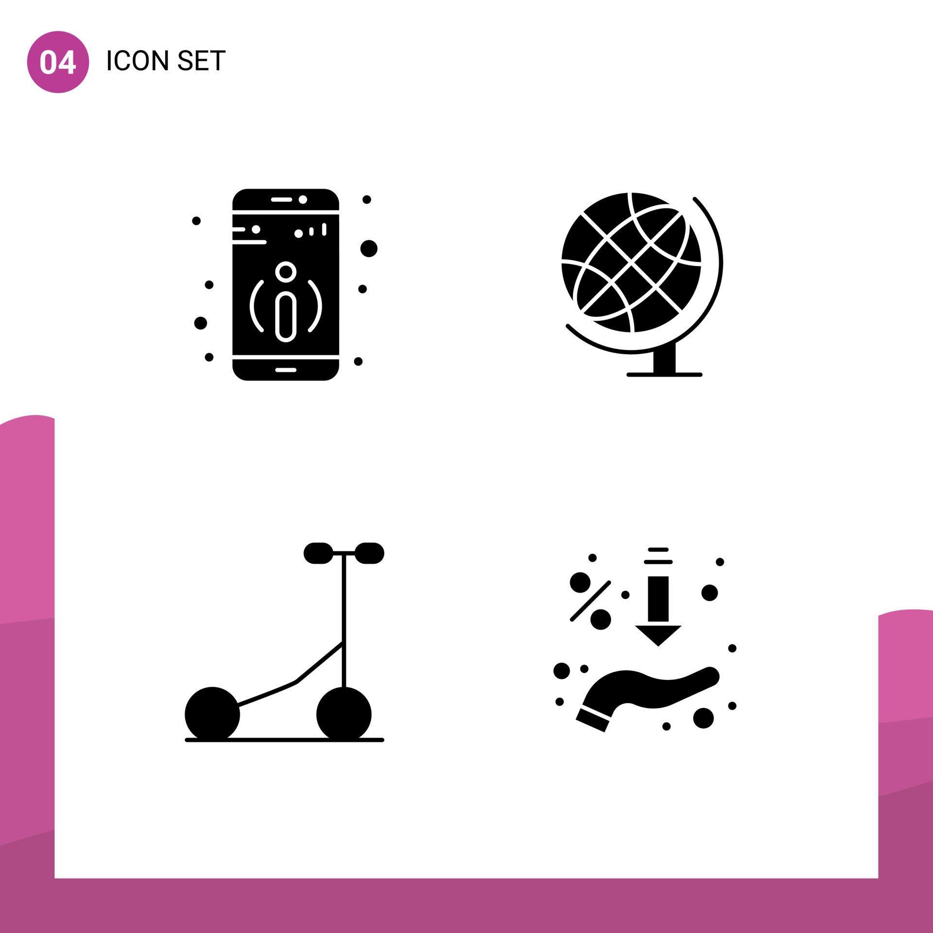 4 Thematic Vector Solid Glyphs and Editable Symbols of detail arrows earth scooter sales Editable Vector Design Elements Stock Free