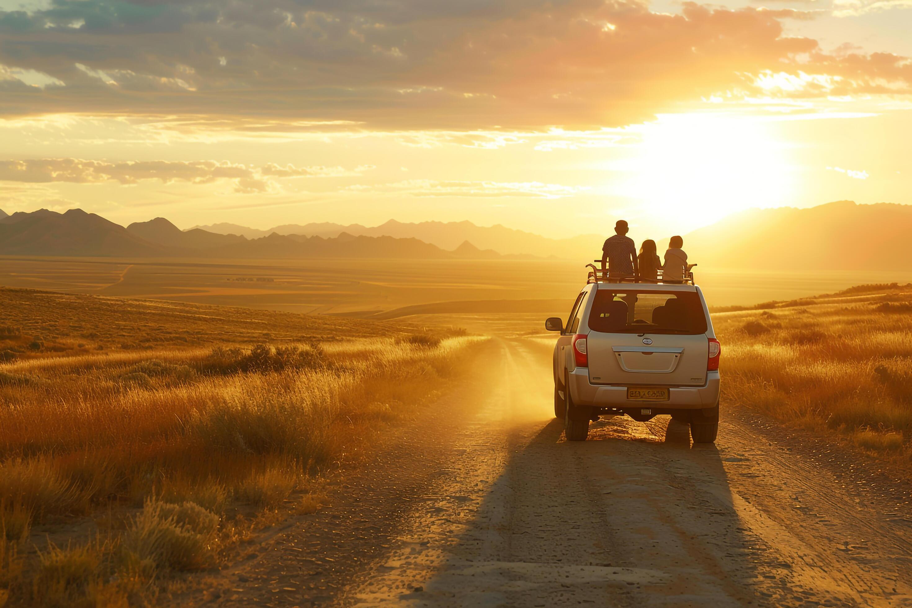 Family SUV on a scenic road trip. natural background. Nature Stock Free