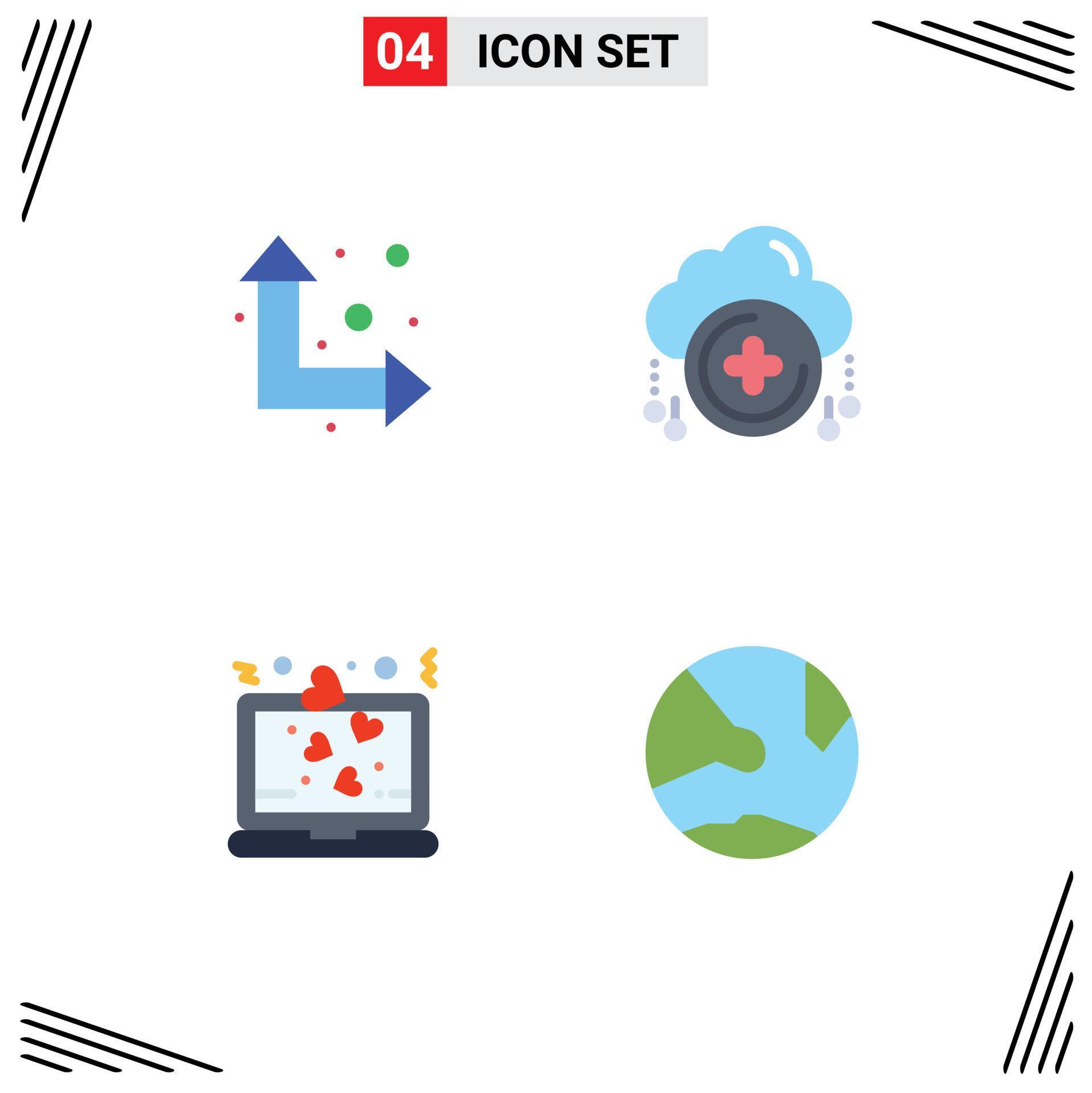 Pack of 4 creative Flat Icons of arrow love cloud plus app Editable Vector Design Elements Stock Free