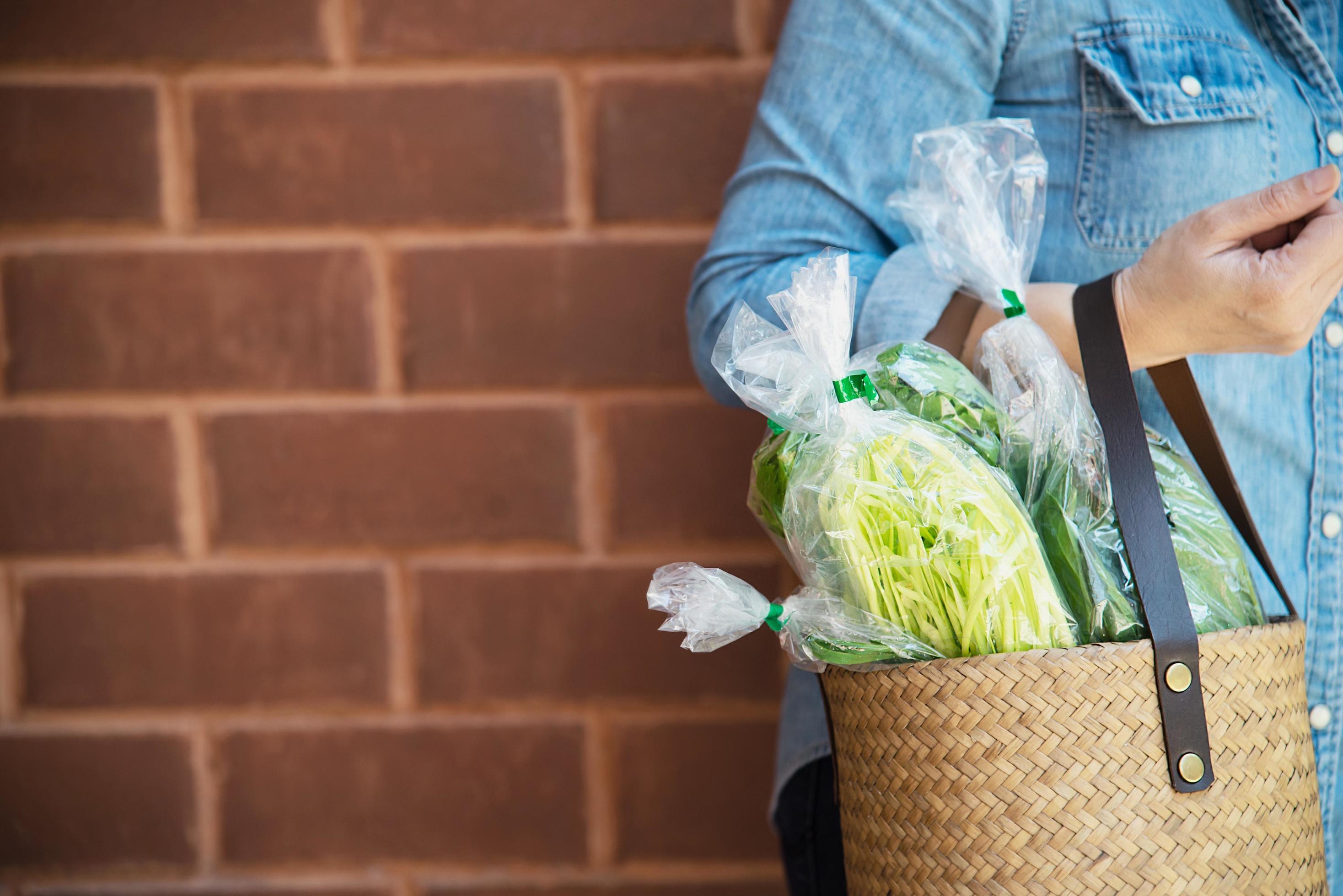 Lady is shopping fresh vegetable in supermarket store – woman in fresh market lifestyle concept Stock Free