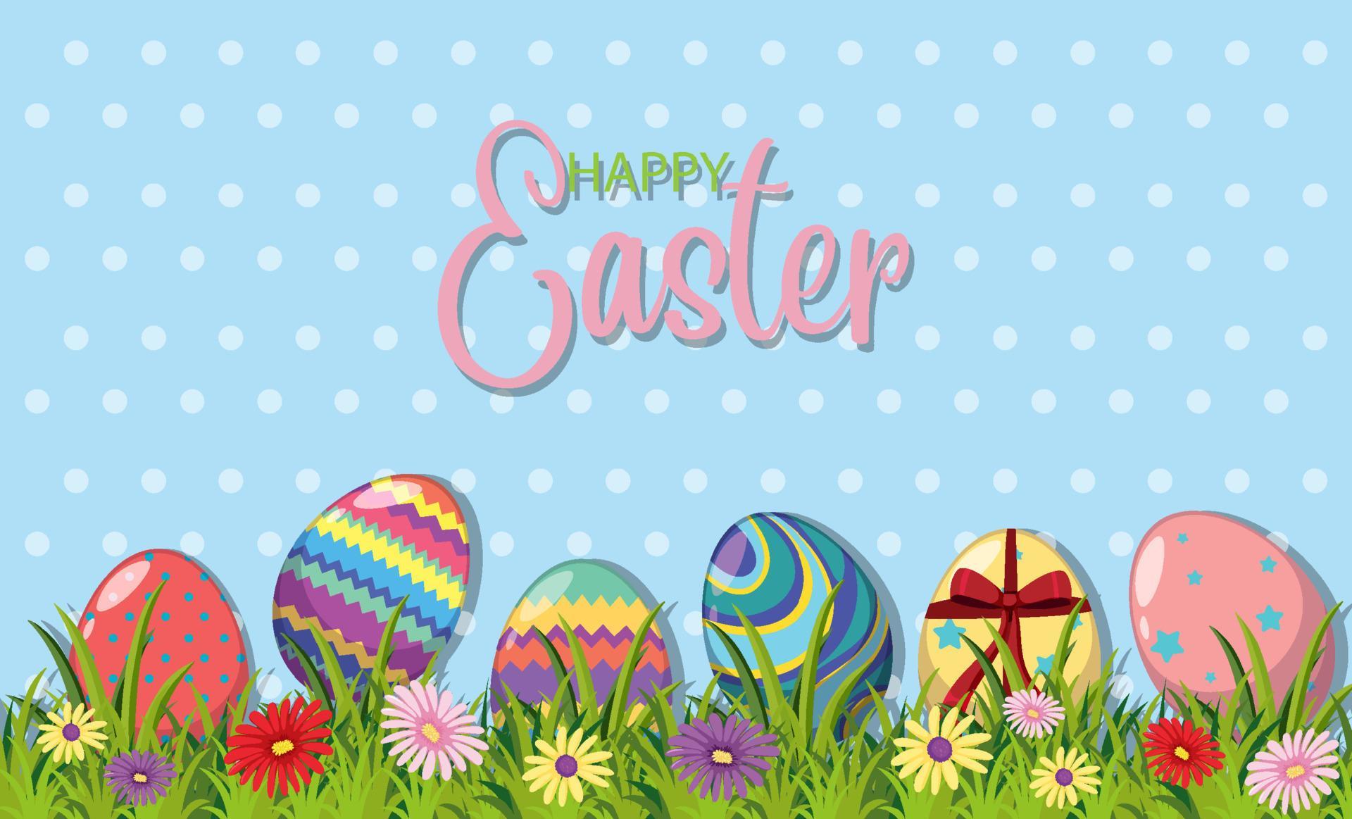 Happy Easter design with eggs and flowers Stock Free