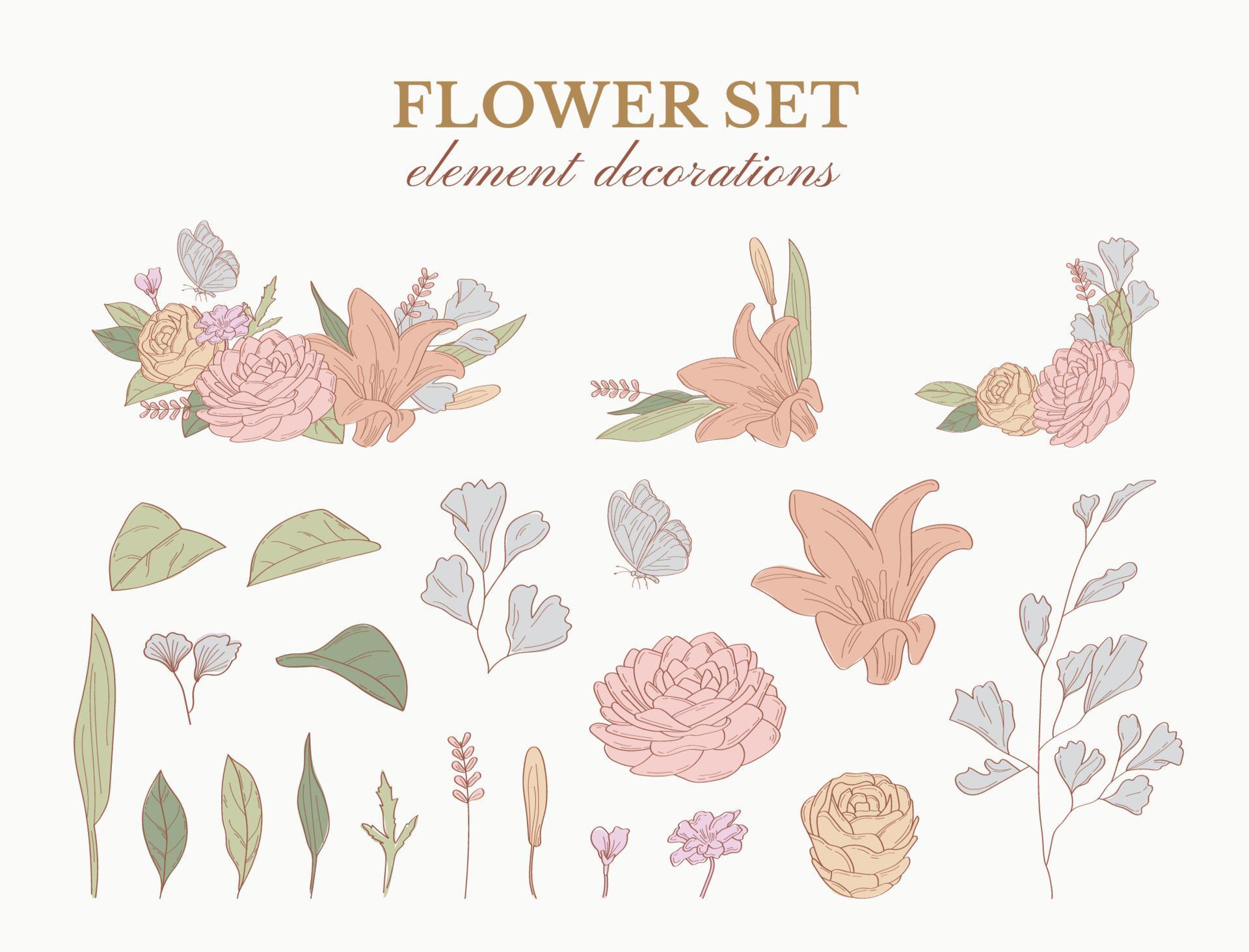 Flowers element decorations set Stock Free