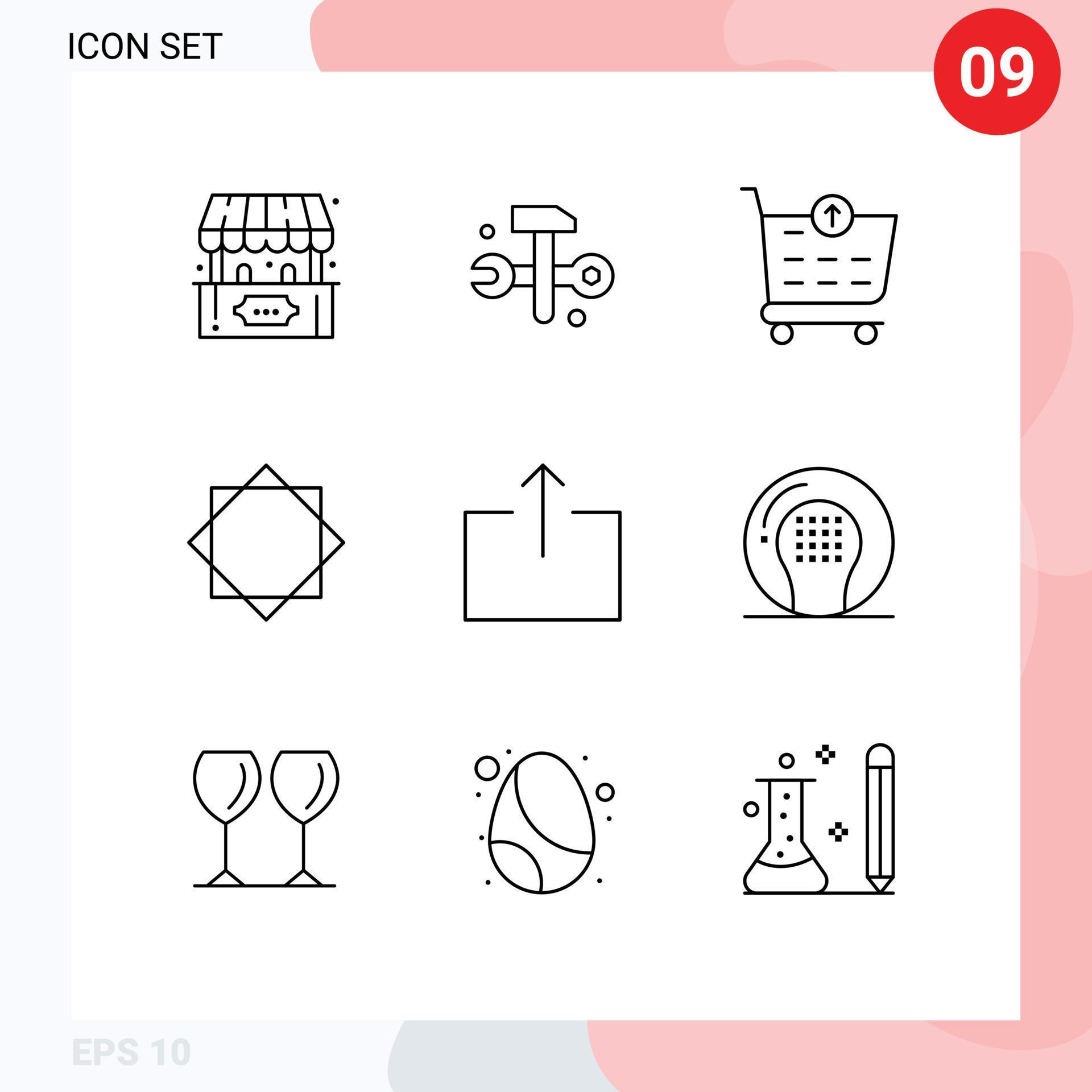 Pictogram Set of 9 Simple Outlines of send arrow checkout warning security Editable Vector Design Elements Stock Free