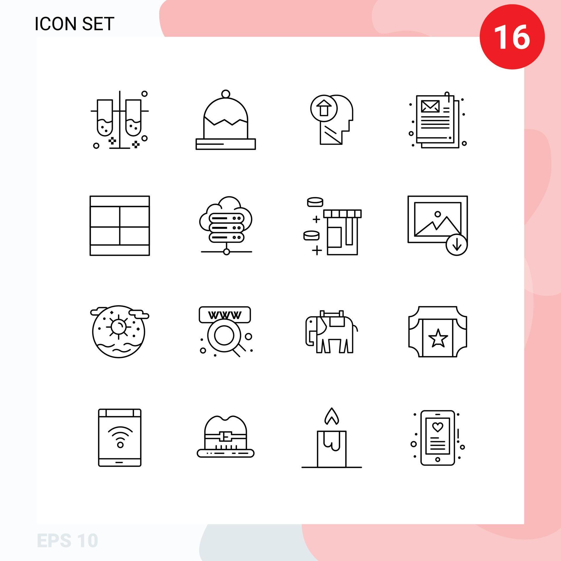 16 User Interface Outline Pack of modern Signs and Symbols of create email arrow document mind Editable Vector Design Elements Stock Free