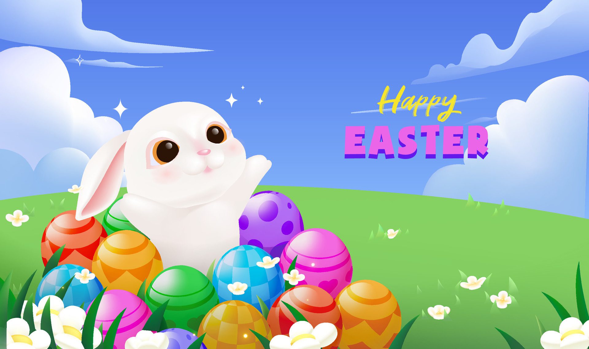 Vector hand painted Easter celebration banner horizontal template Free Vector