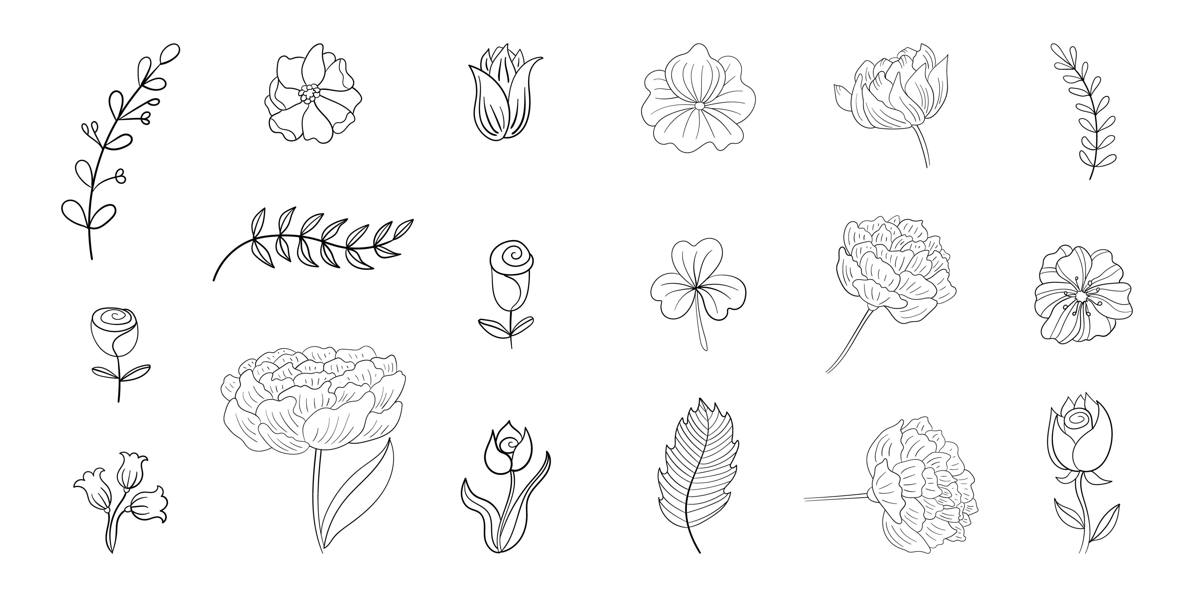 Set of Simple Flower Line Doodles Stock Free