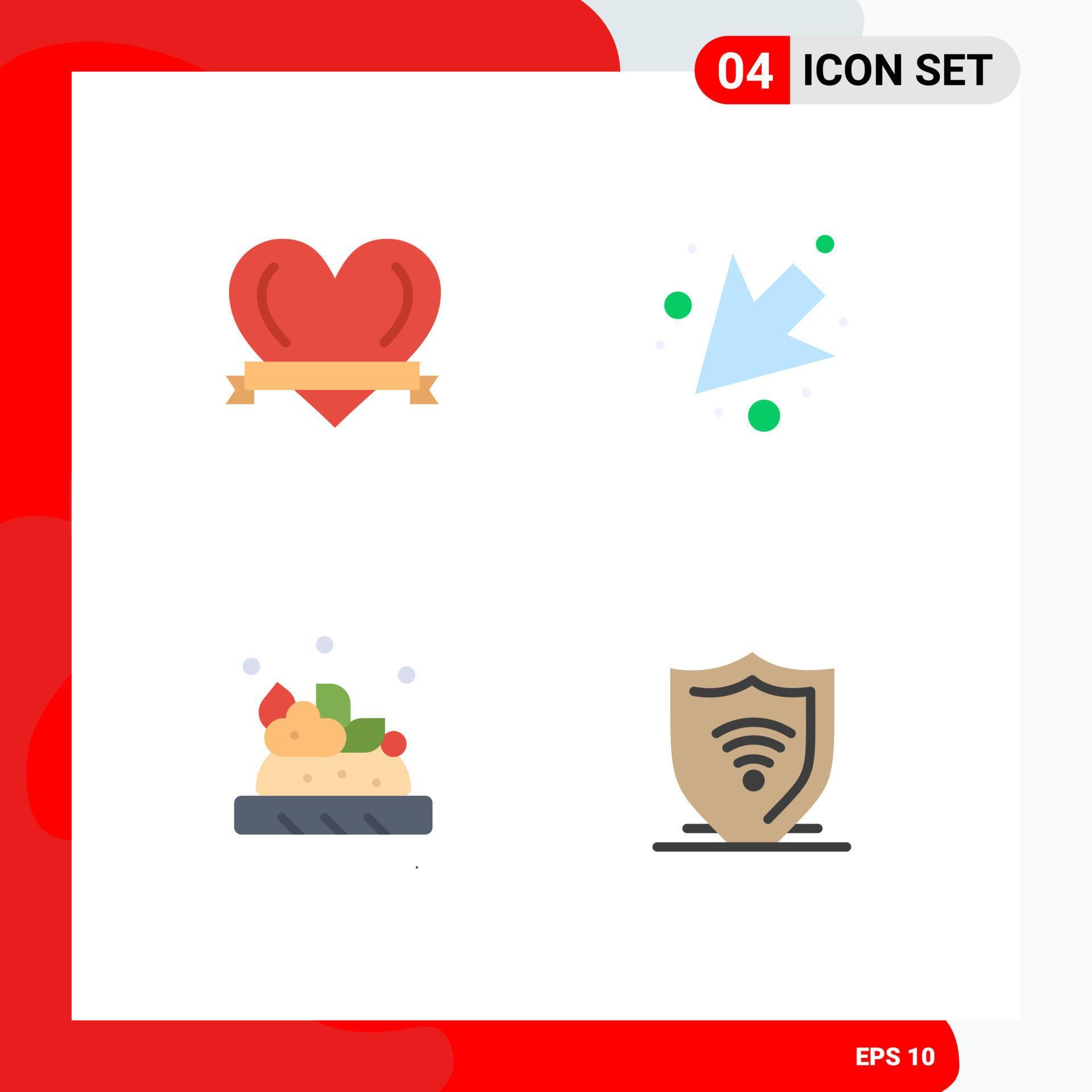 Modern Set of 4 Flat Icons Pictograph of heart internet arrow bruschetta protect Editable Vector Design Elements Stock Free