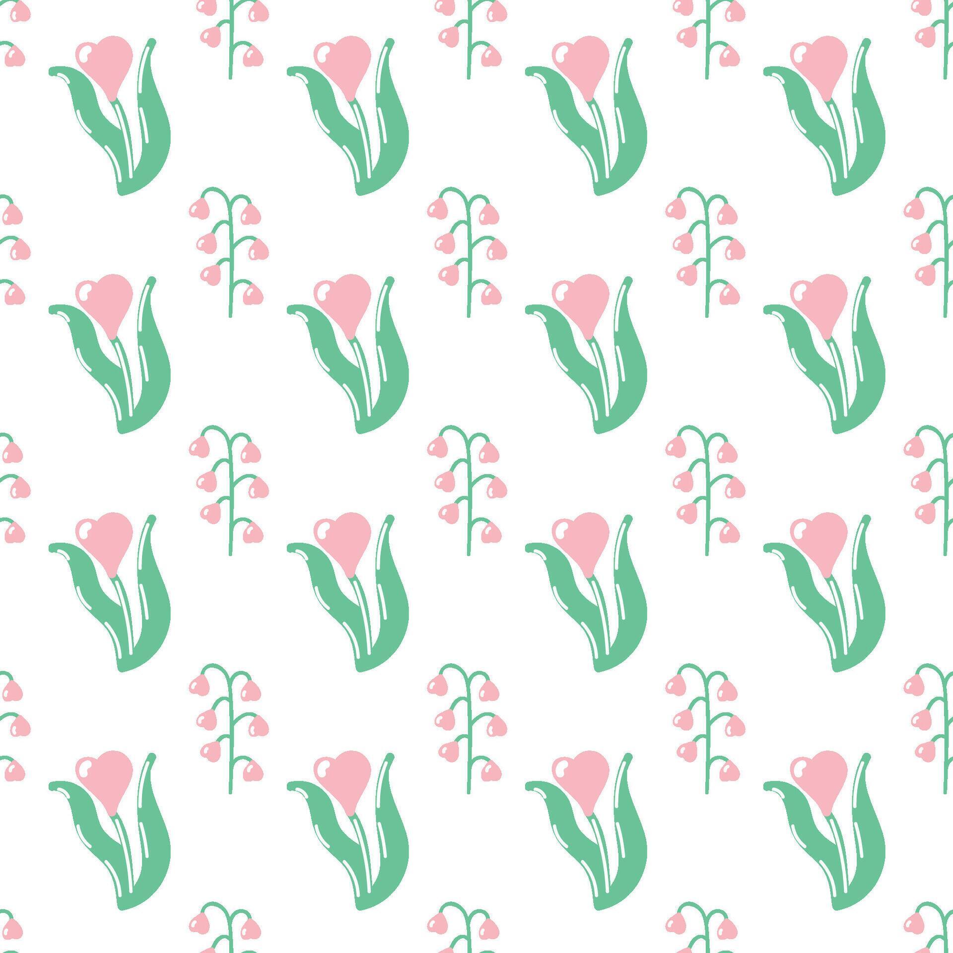 Plant with heart shaped flowers. Seamless pattern for designing goods for Valentines Day, wedding, date. Romantic motive. Vector illustration. Stock Free