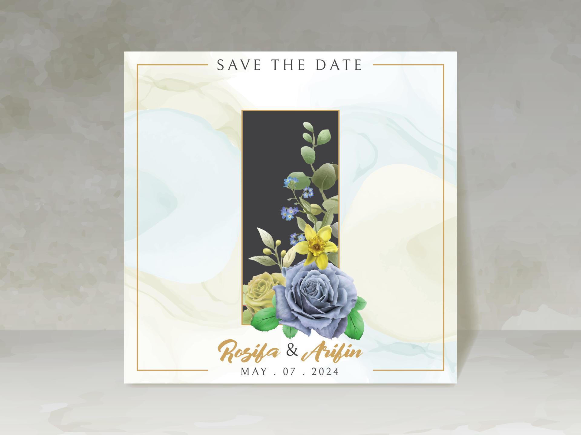 elegant wedding invitation card with blue and yellow flowers Stock Free