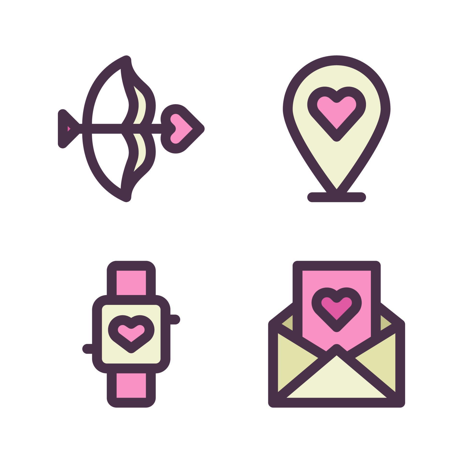 Romance icons set. arrow, pin, smartwatch, letter. Perfect for website mobile app, app icons, presentation, illustration and any other projects Stock Free