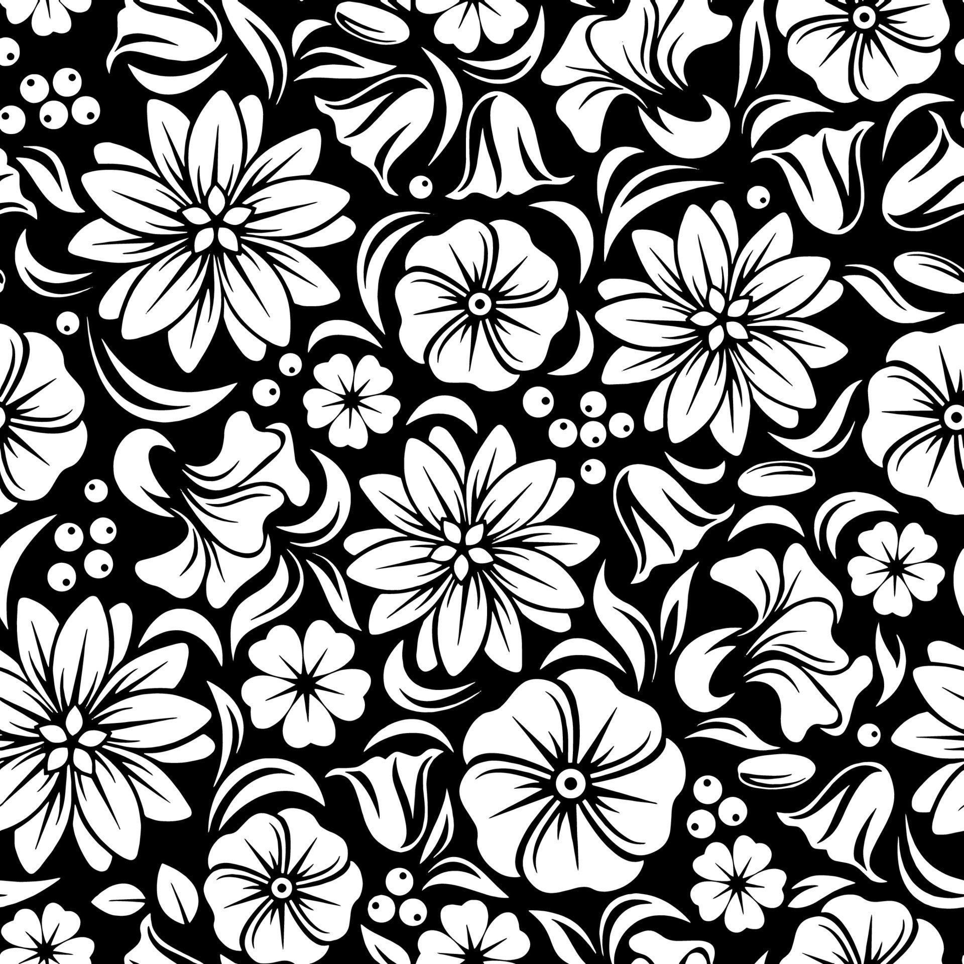 pattern vintage seamless vector floral wallpaper background illustration white black flower Stock Free