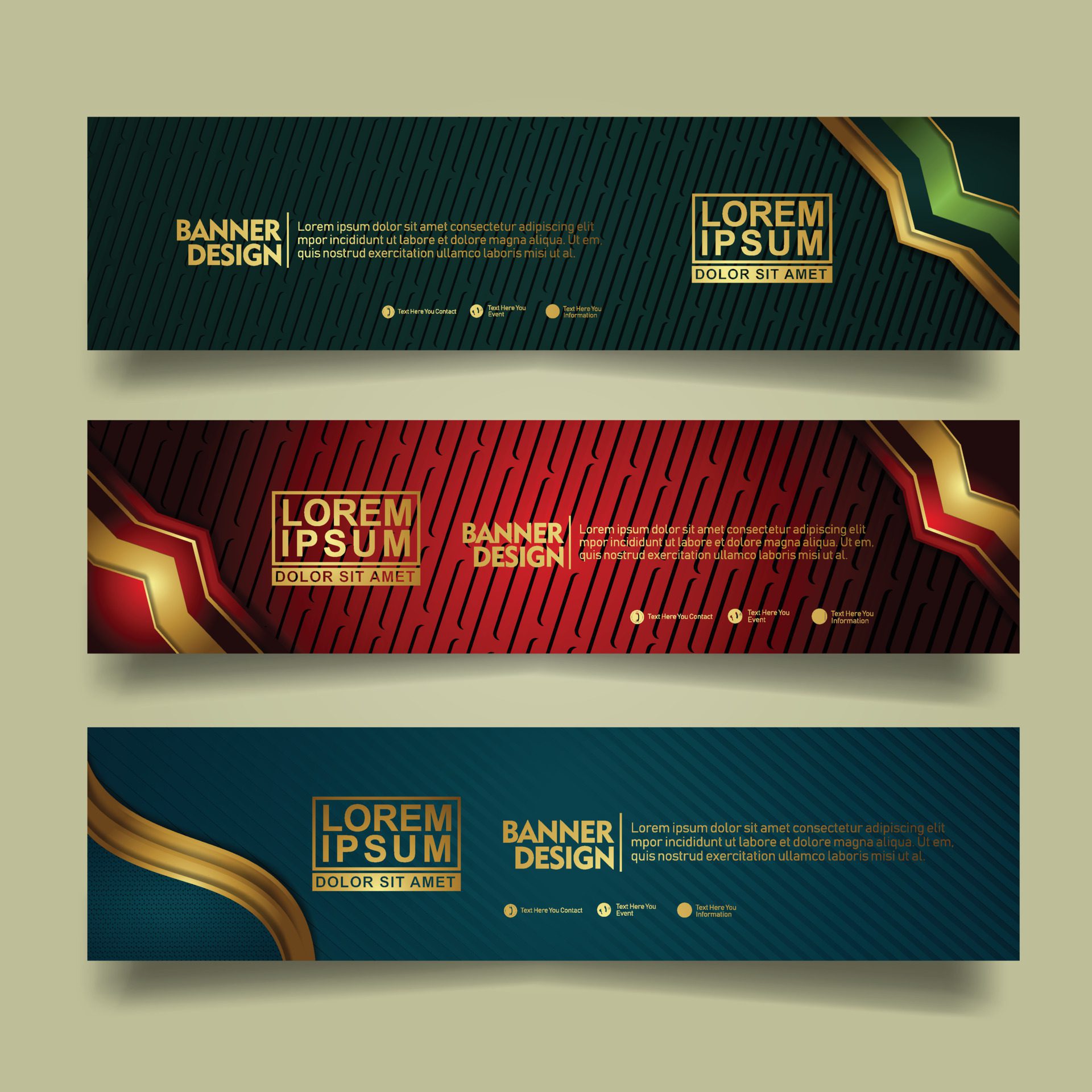 Set banner template design with luxury and elegant lines shape ornament effect on texture pattern background Free Vector