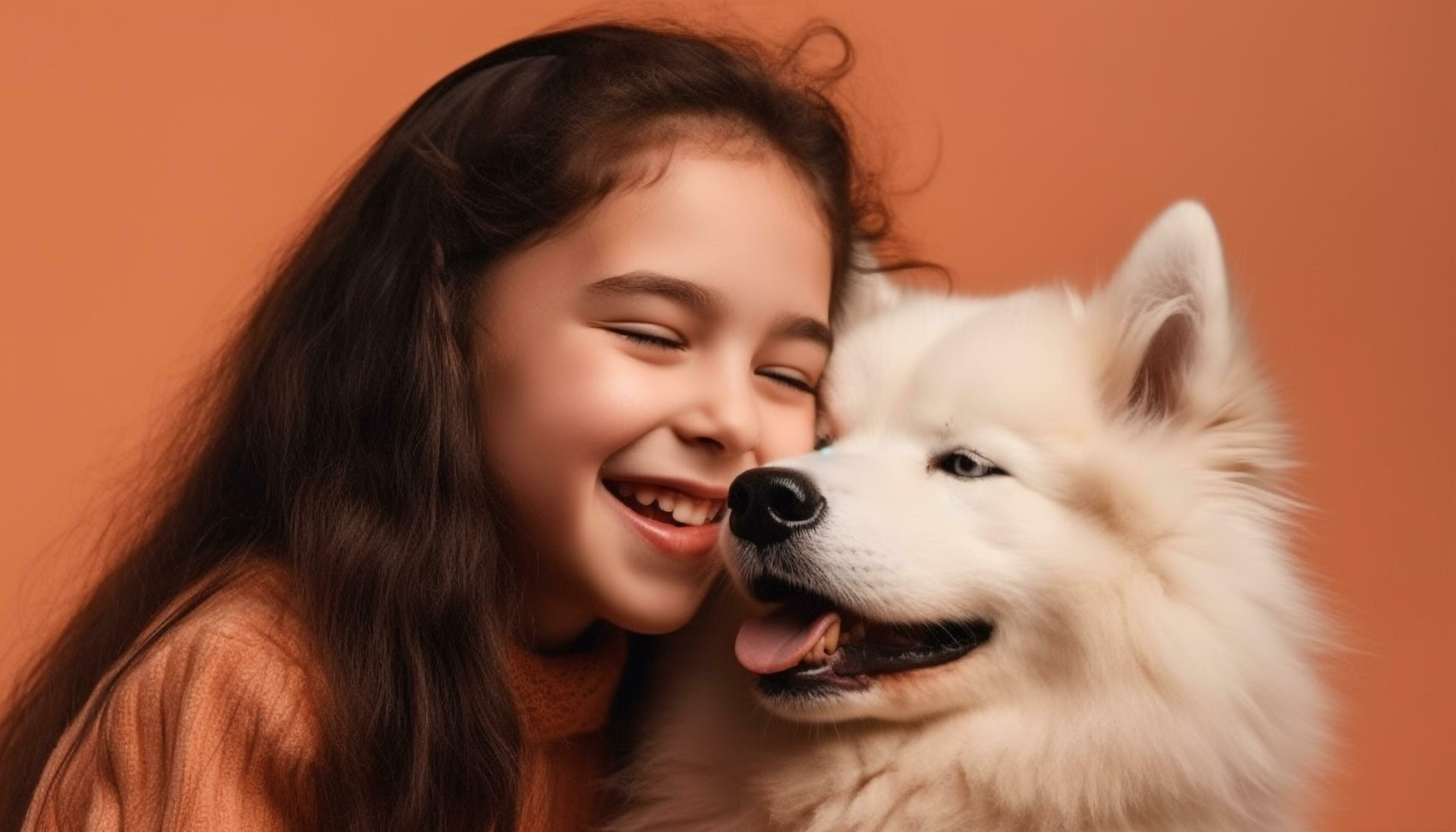 A cheerful family embracing their cute, small puppy with love generated by AI Stock Free