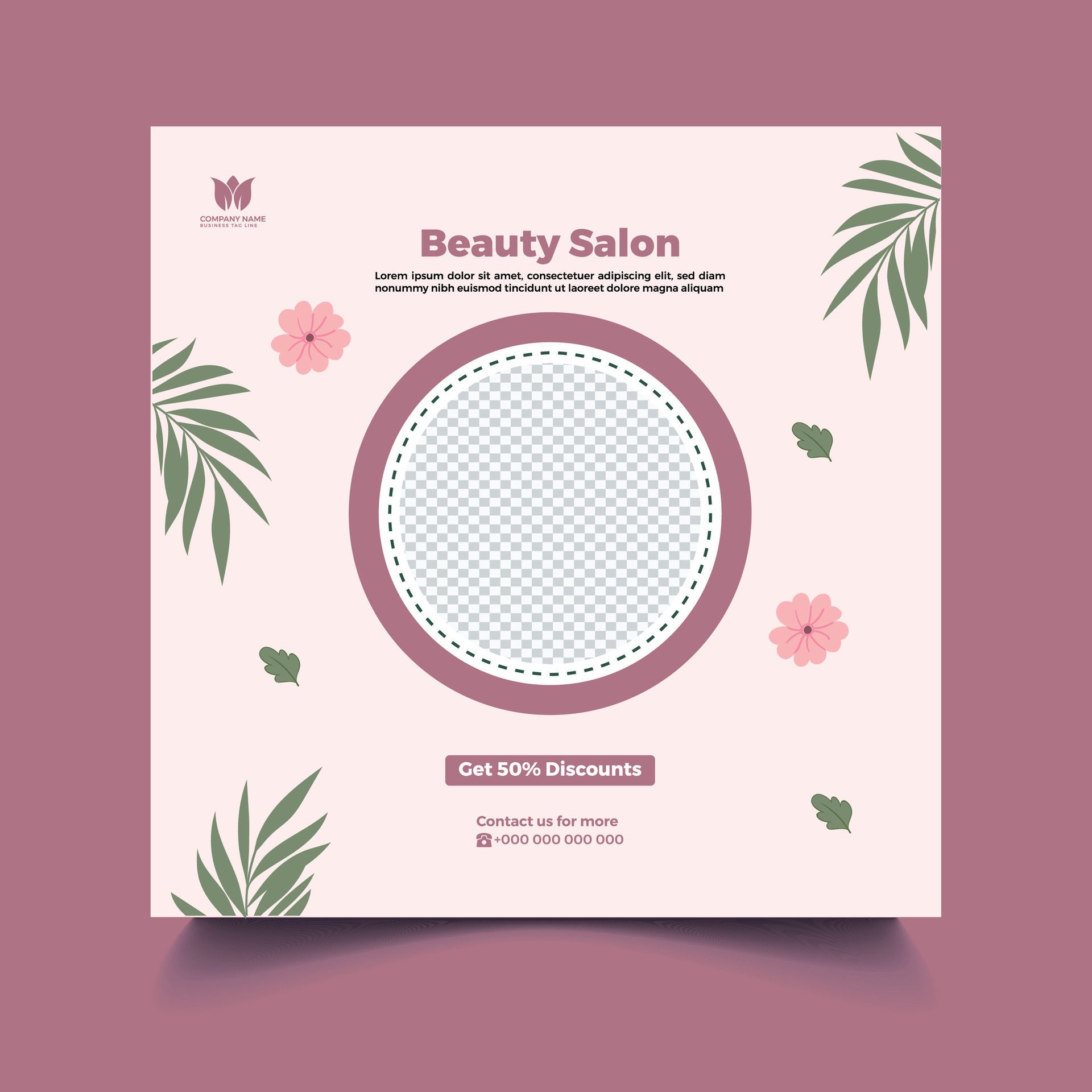 Beauty social media post, square banner template. Pro Vector