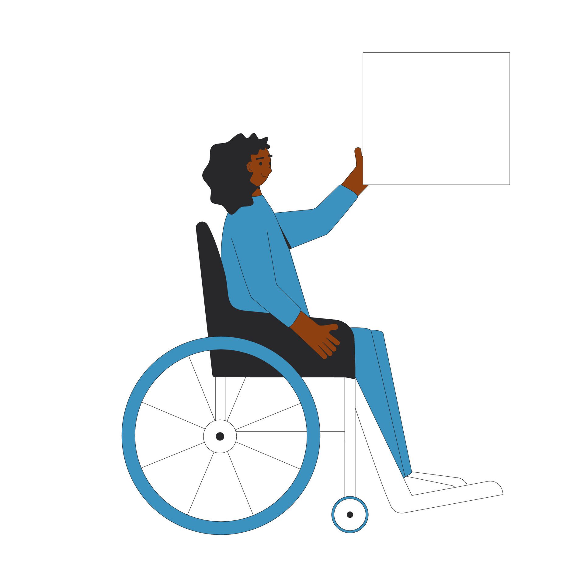 Young wheelchair woman holding blank banner. Free Vector