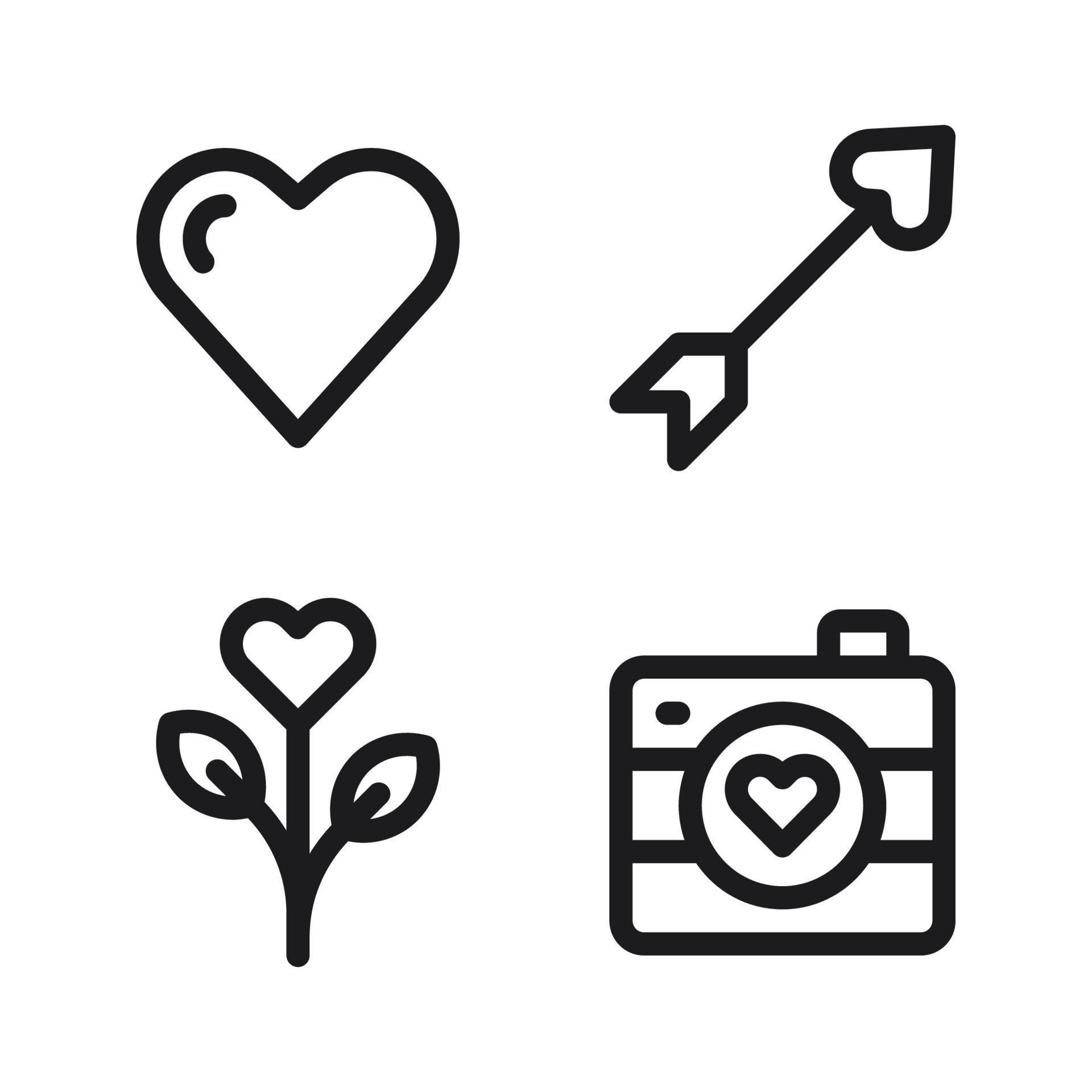 Romance icons set. love, arrow, flower, camera. Perfect for website mobile app, app icons, presentation, illustration and any other projects Stock Free