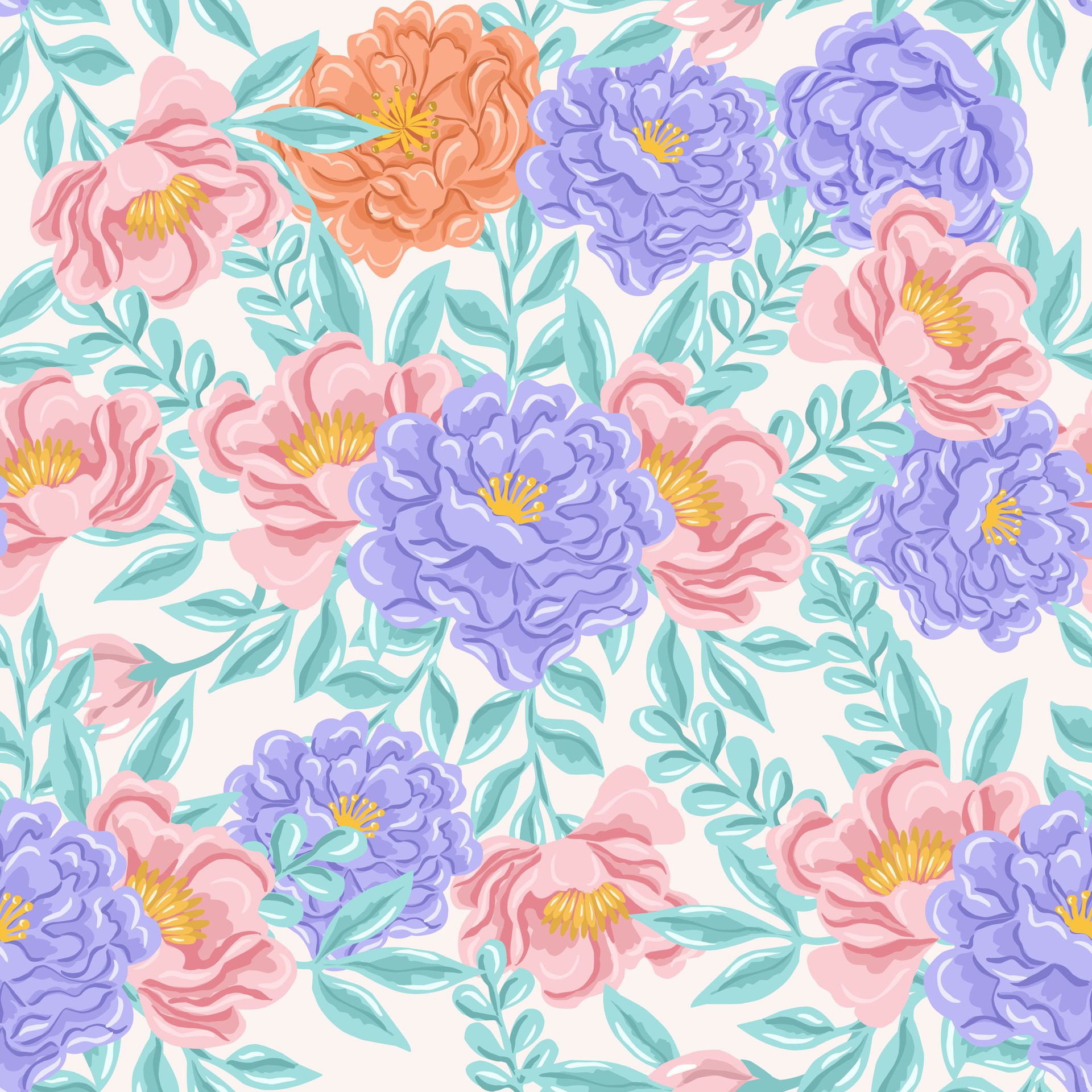 Purple and Pink Rose Flower Seamless Pattern Free Vector