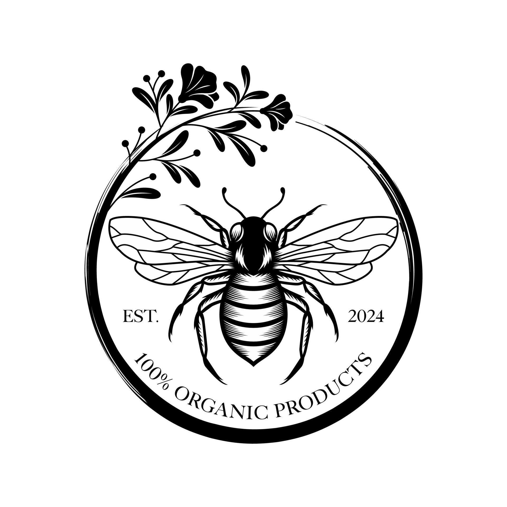 Hand Drawn Honey Bee with Flowers Logo Illustration Stock Free