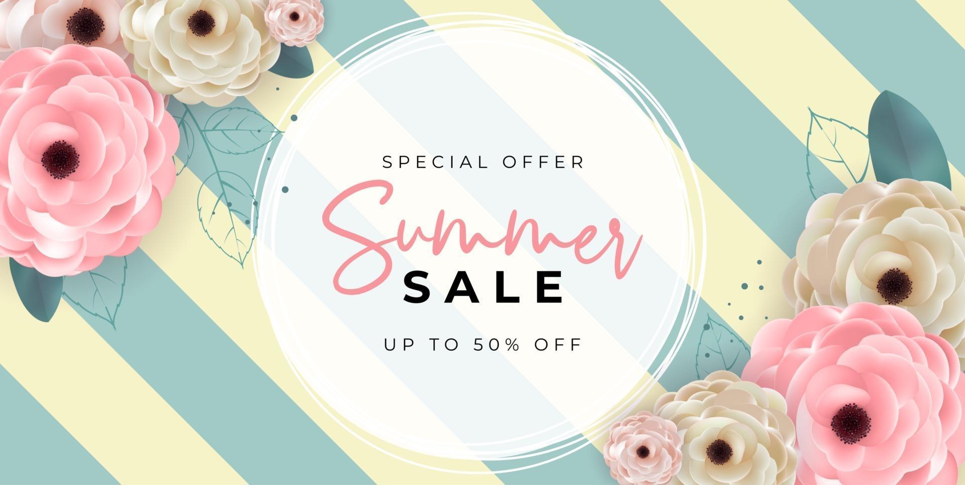 Summer sale poster Natural Background with Frame and Flowers Stock Free