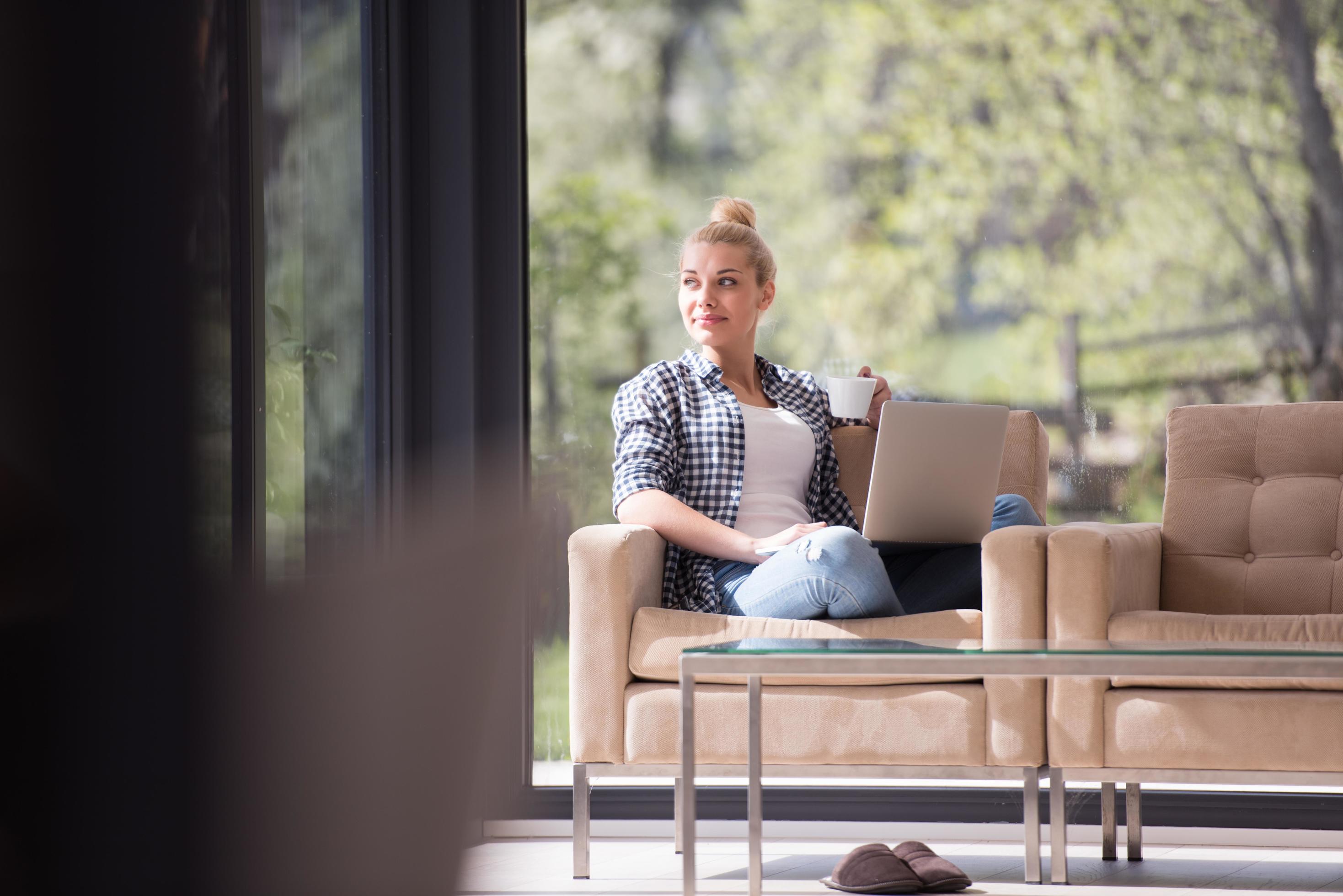 woman drinking coffee enjoying relaxing lifestyle Stock Free