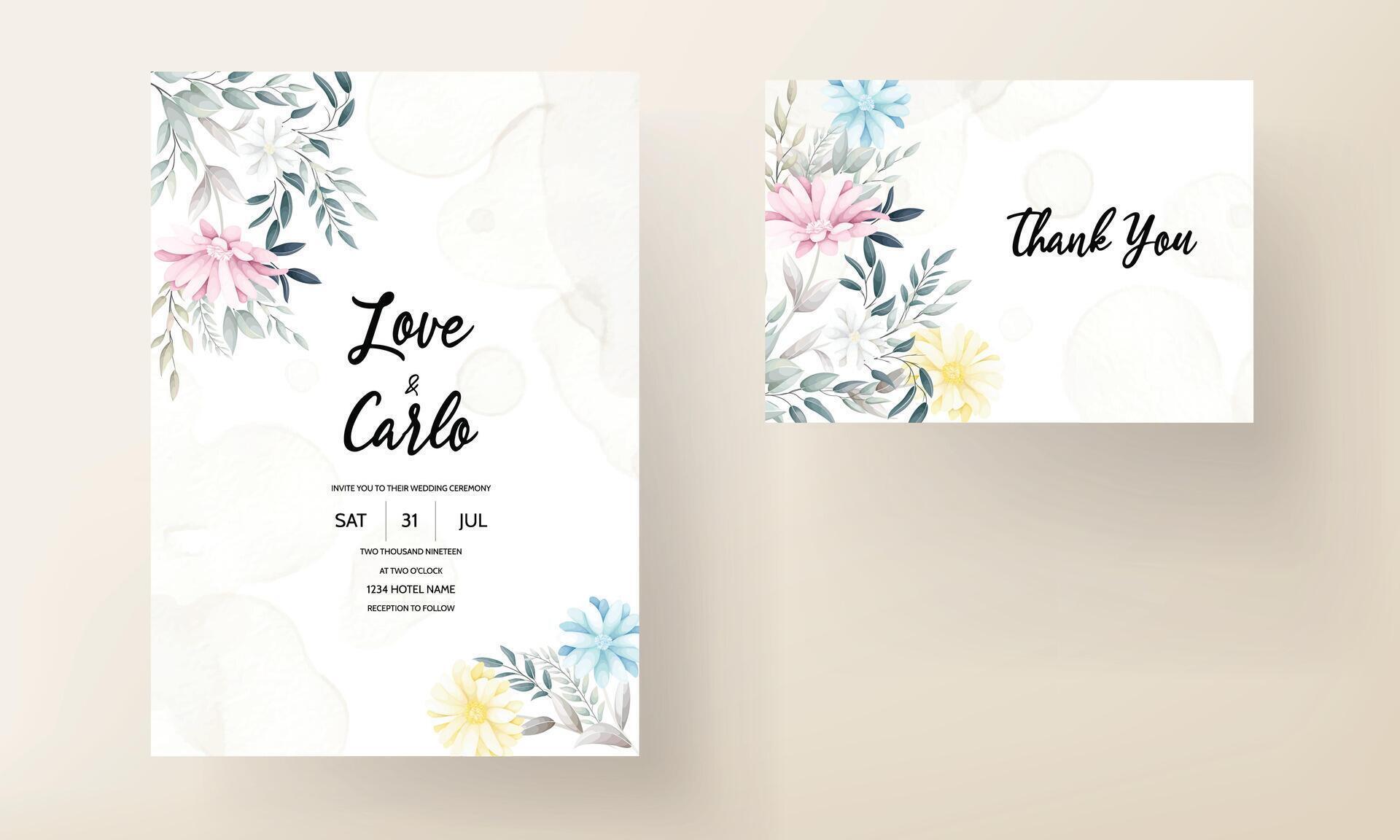 beautiful flower and leaves wedding invitastion card Stock Free