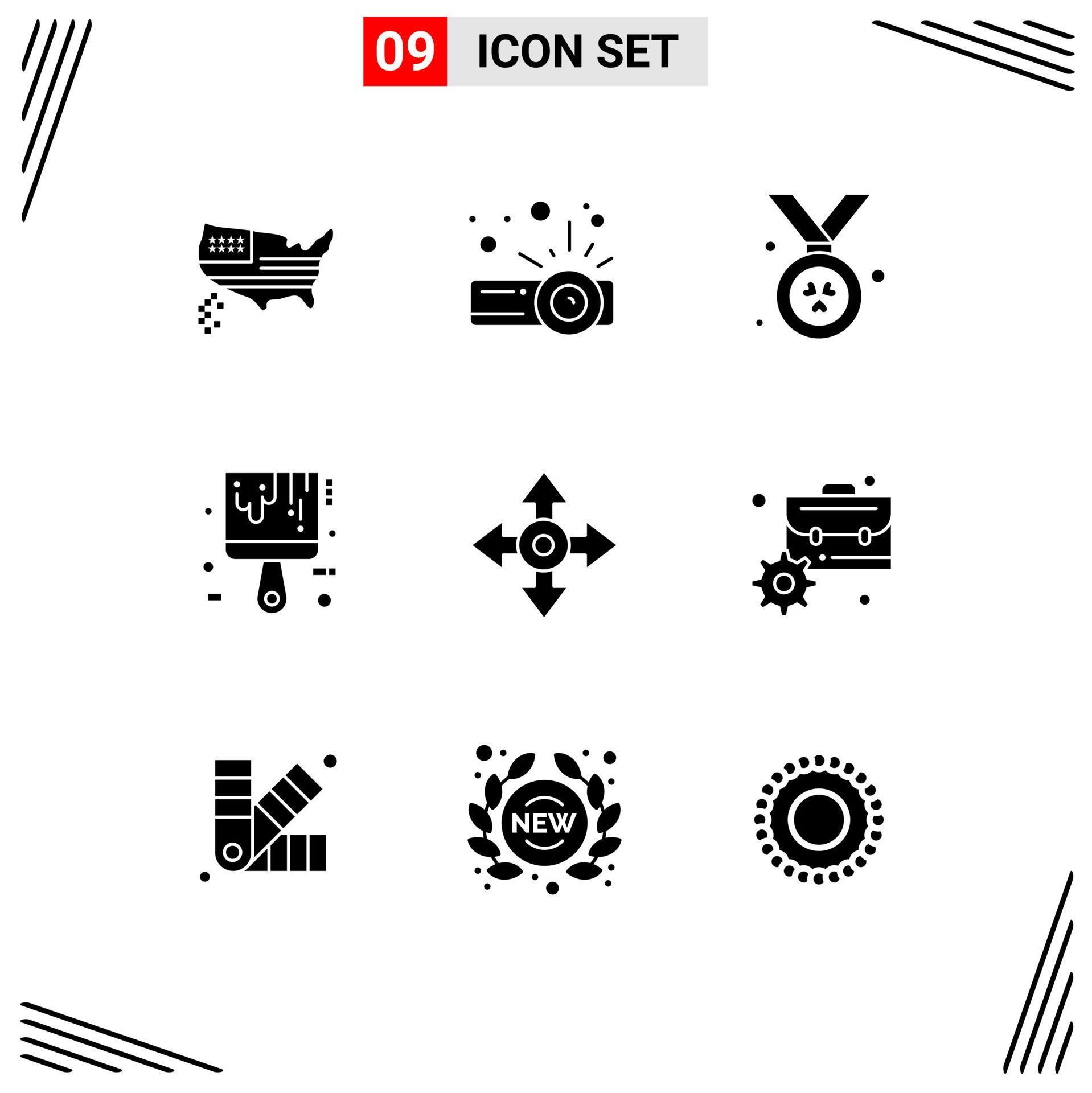 Modern Set of 9 Solid Glyphs Pictograph of navigation map madel arrow tool Editable Vector Design Elements Stock Free