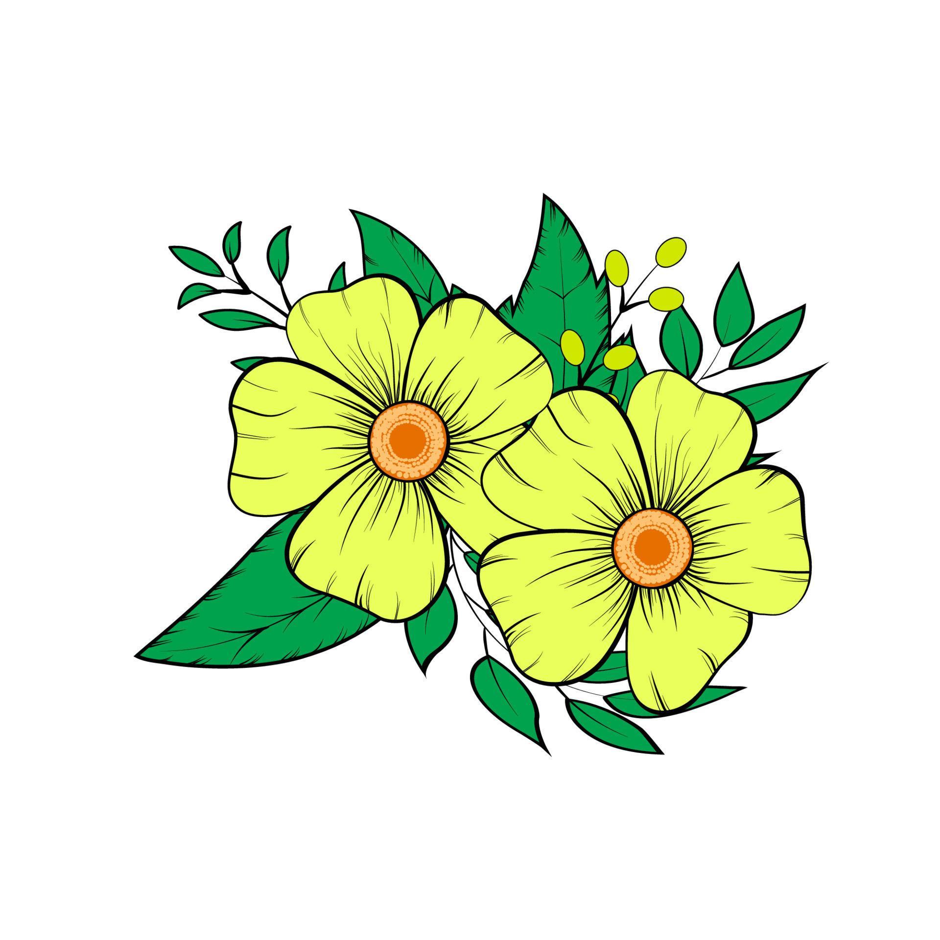 yellows flower with leaf graphics for background wallpaper backdrop isolated white background vector illustration Stock Free