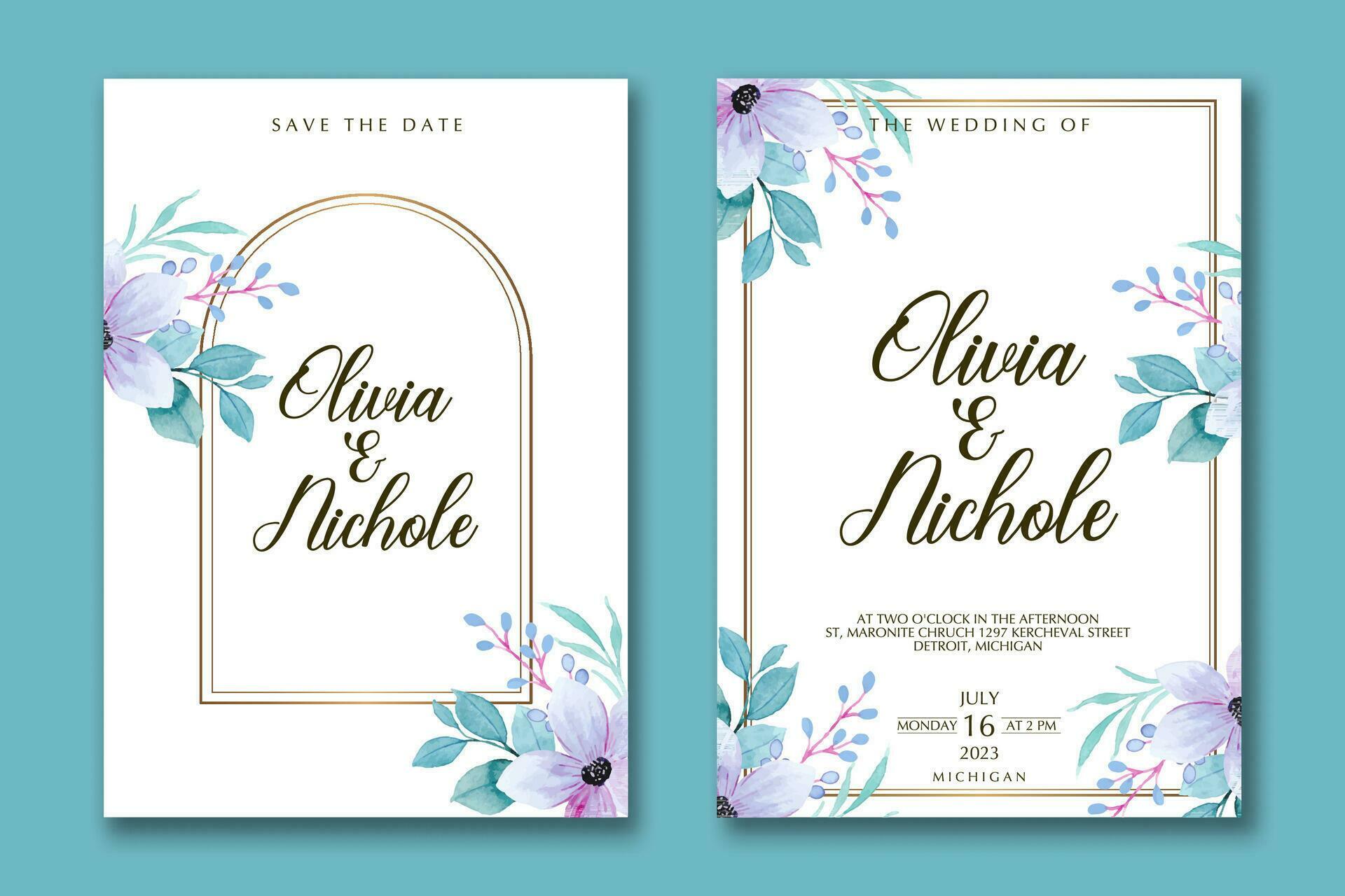 Wedding invitation template with flower Stock Free