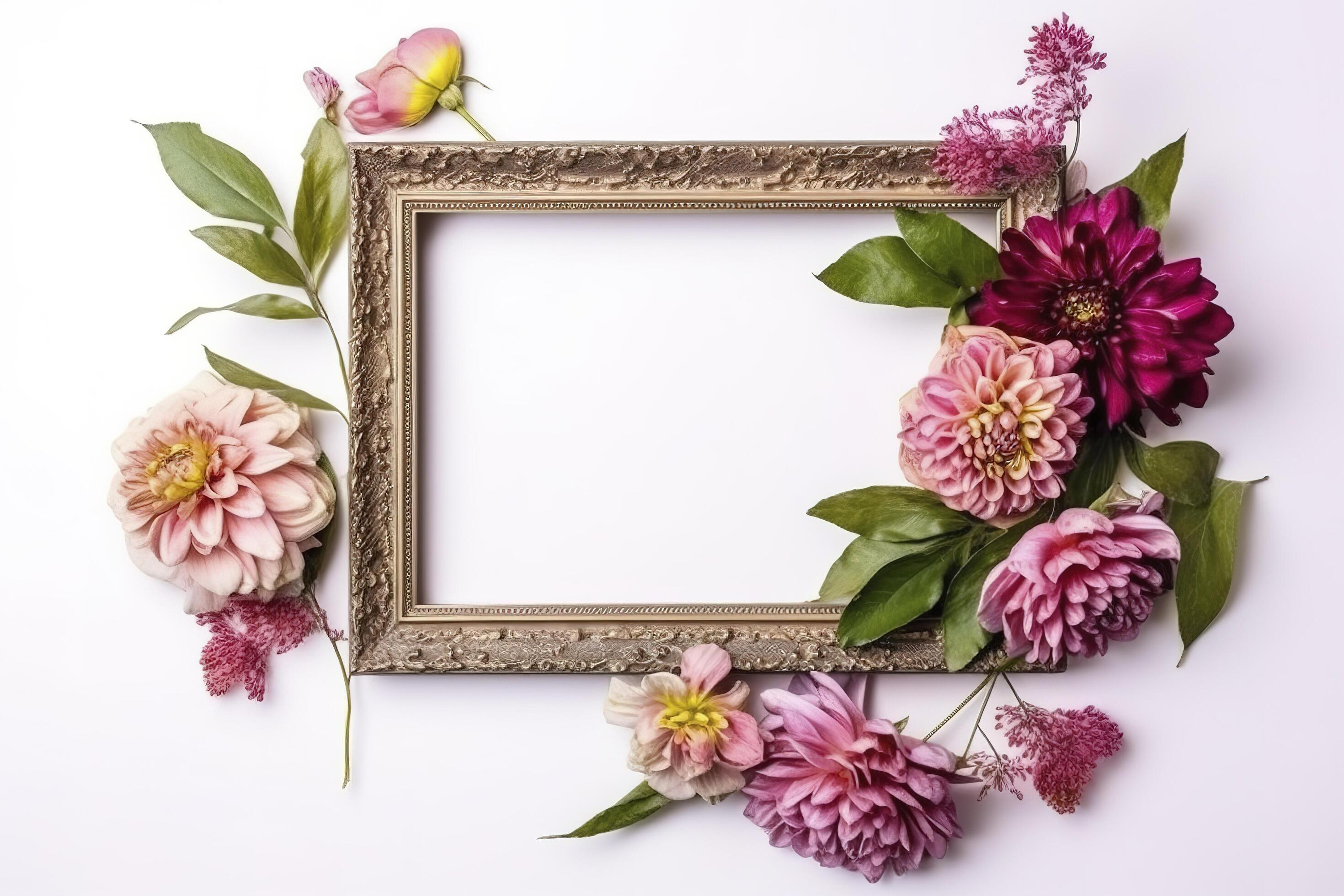 empty frame Vintage Frame With Flower decoration around frame. Stock Free