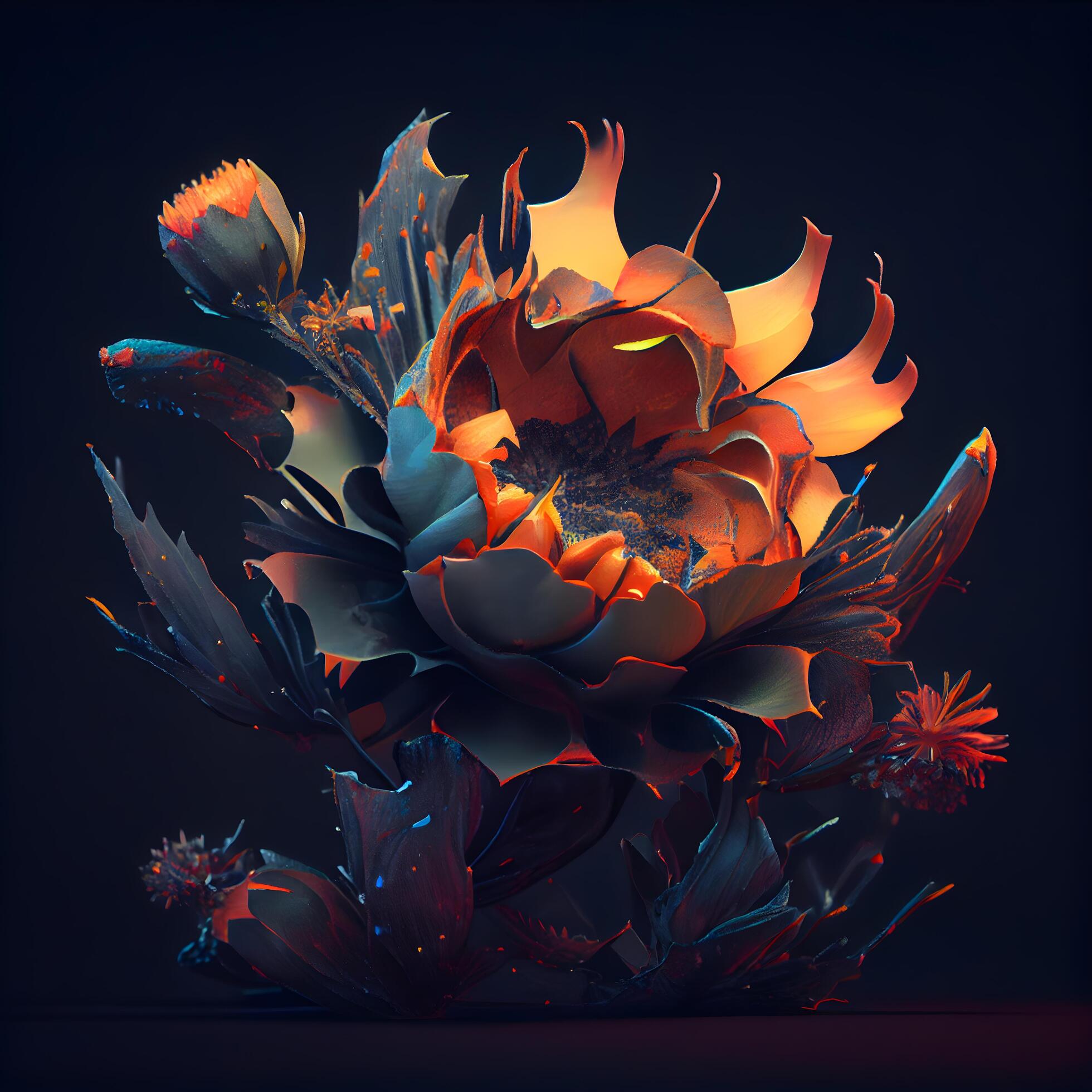 3D Illustration of a Glowing Flower in the Dark Background, Image Stock Free