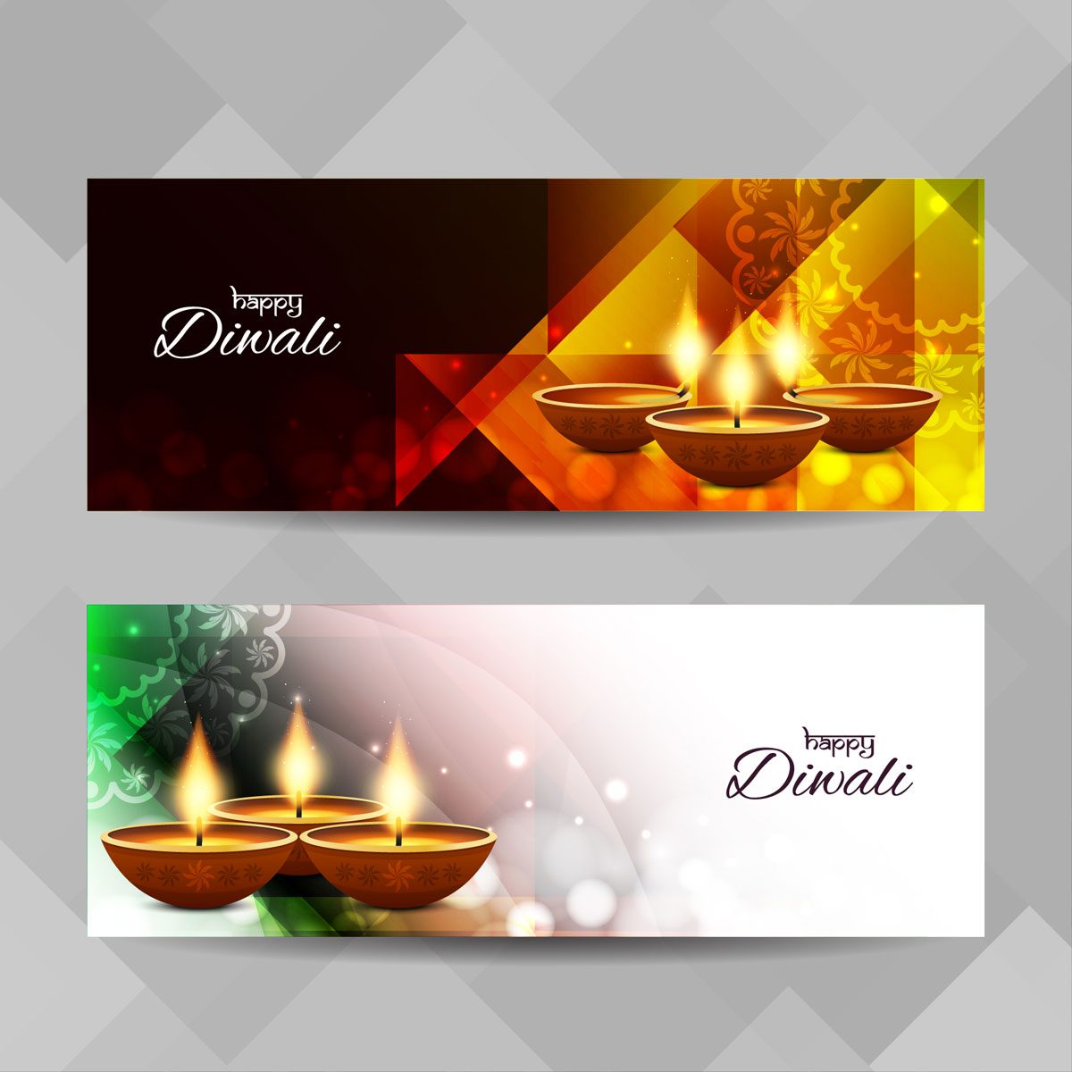 Abstract Happy Diwali religious banners set Free Vector